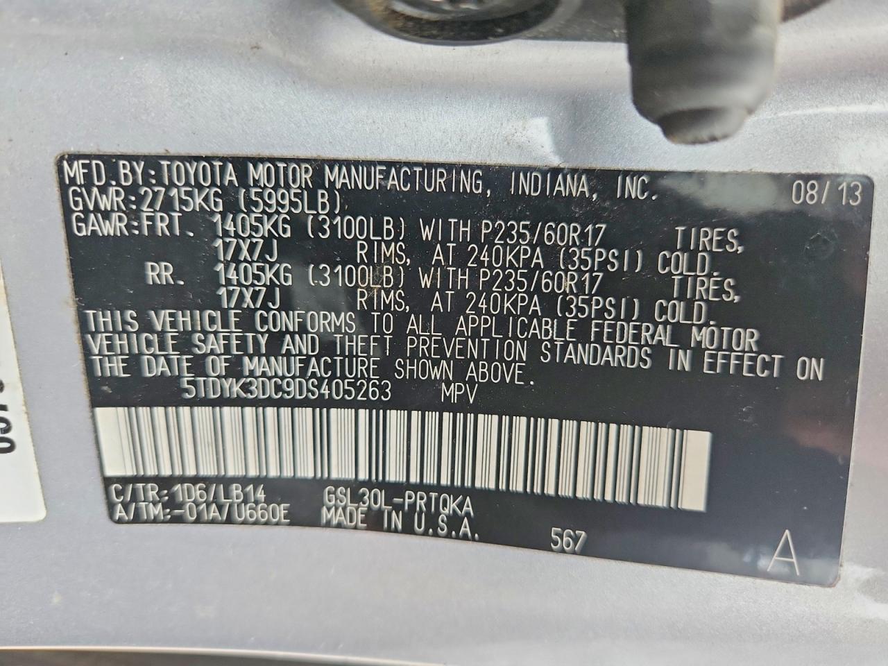 2013 Toyota Sienna Xle 8-passenger Silver vin: 5TDYK3DC9DS405263