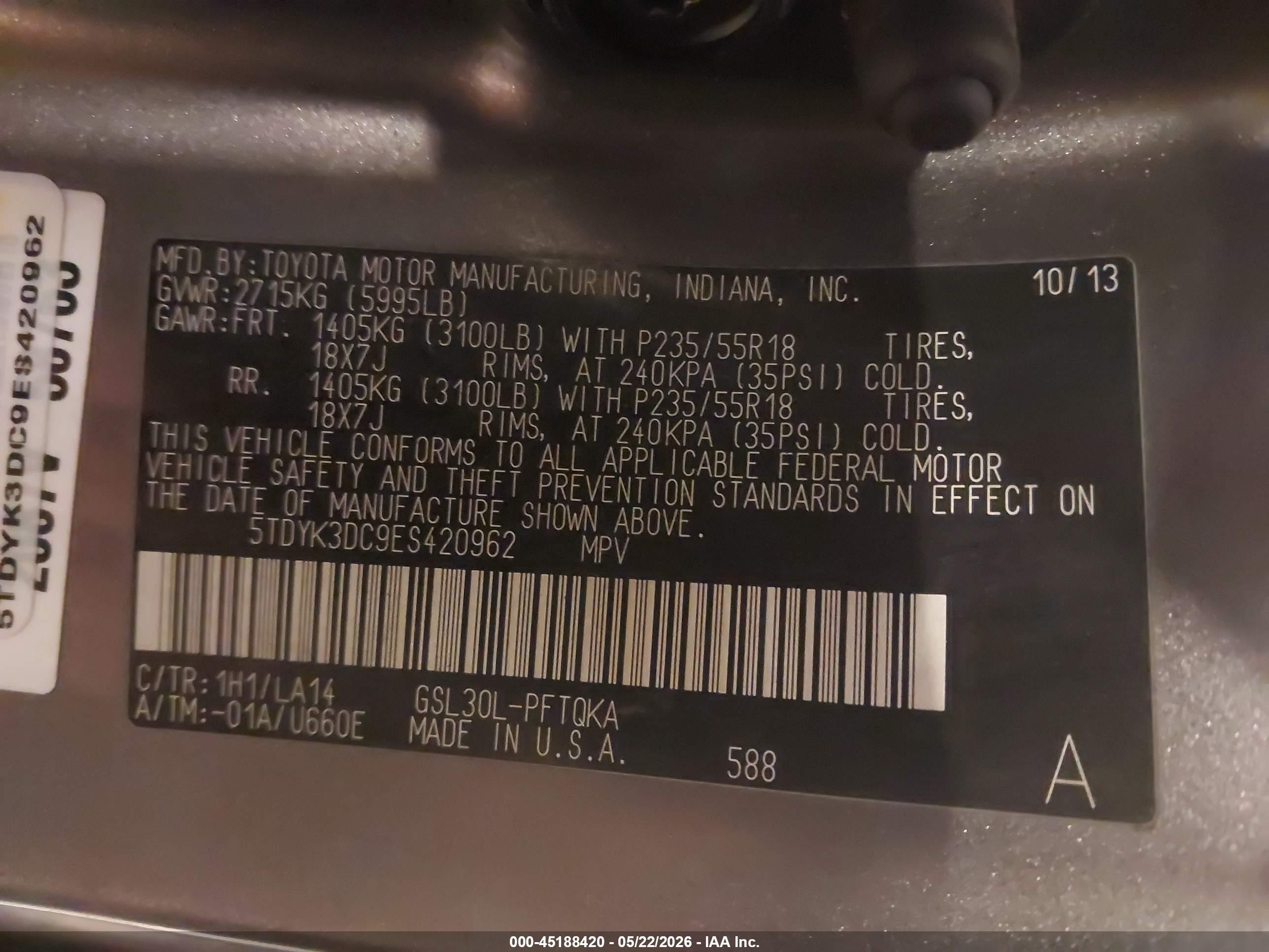 2014 Toyota Sienna Limited V6 7 Passenger Gray vin: 5TDYK3DC9ES420962