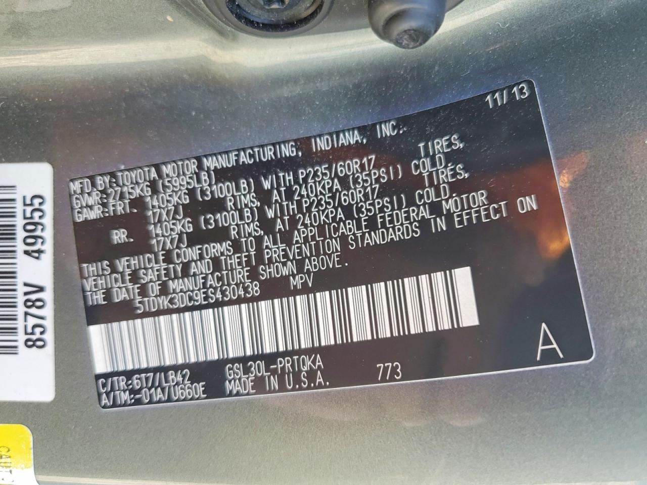 2014 Toyota Sienna Xle 8-passenger Зеленый vin: 5TDYK3DC9ES430438