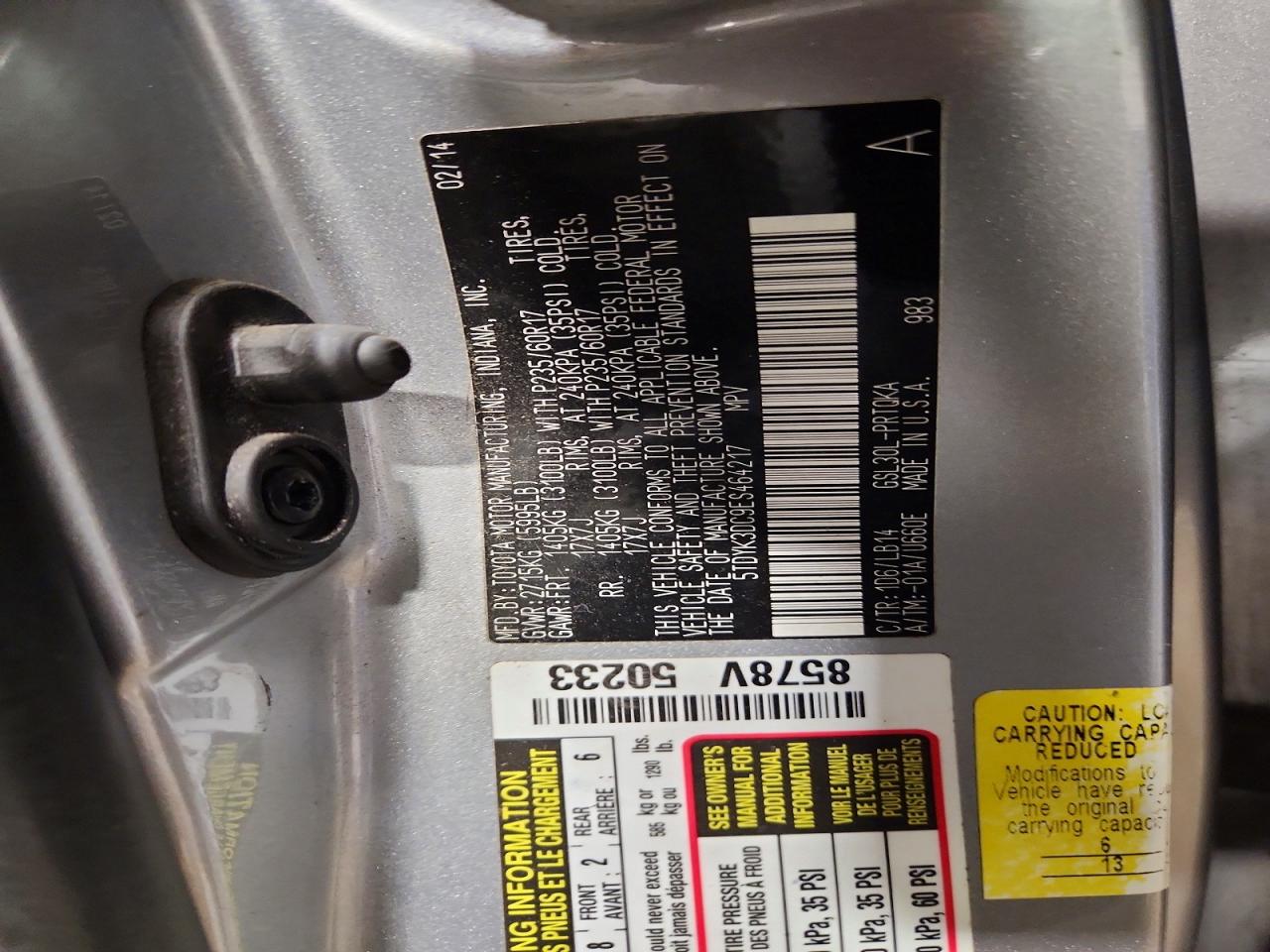 2014 Toyota Sienna Xle 8-passenger Silver vin: 5TDYK3DC9ES464217