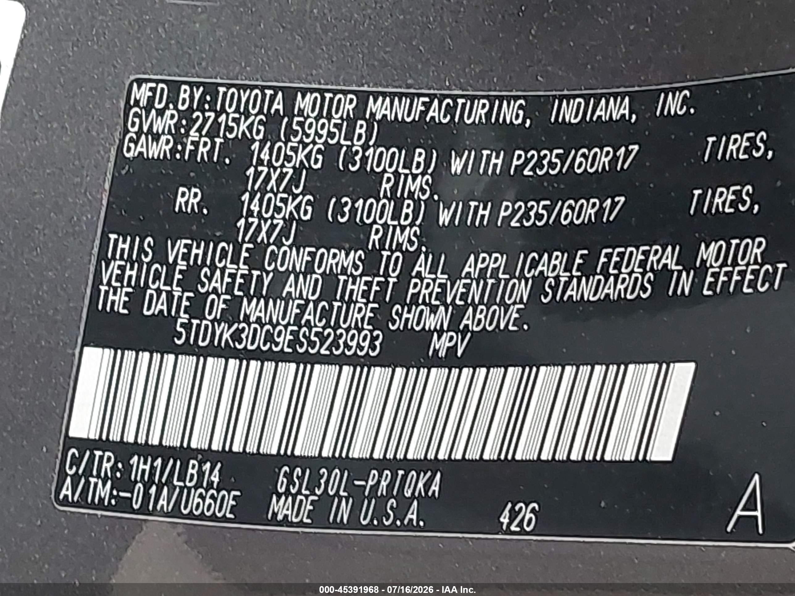 2014 Toyota Sienna Xle V6 8 Passenger Серый vin: 5TDYK3DC9ES523993