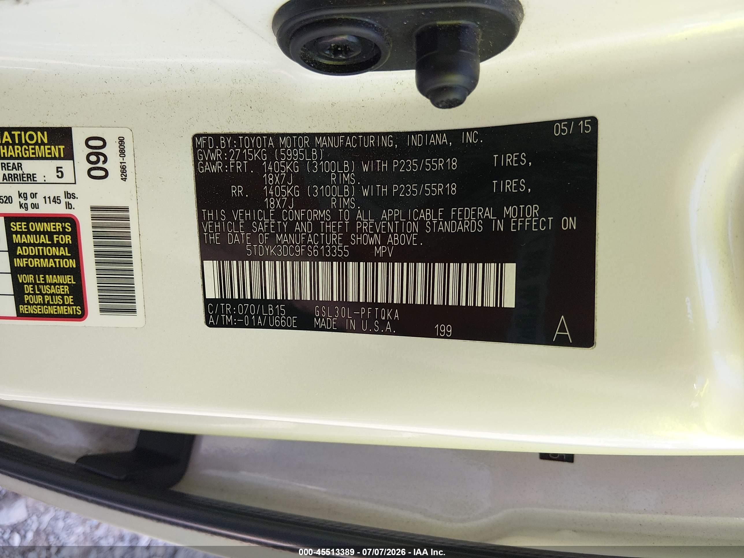 2015 Toyota Sienna Limited Premium 7 Passenger White vin: 5TDYK3DC9FS613355