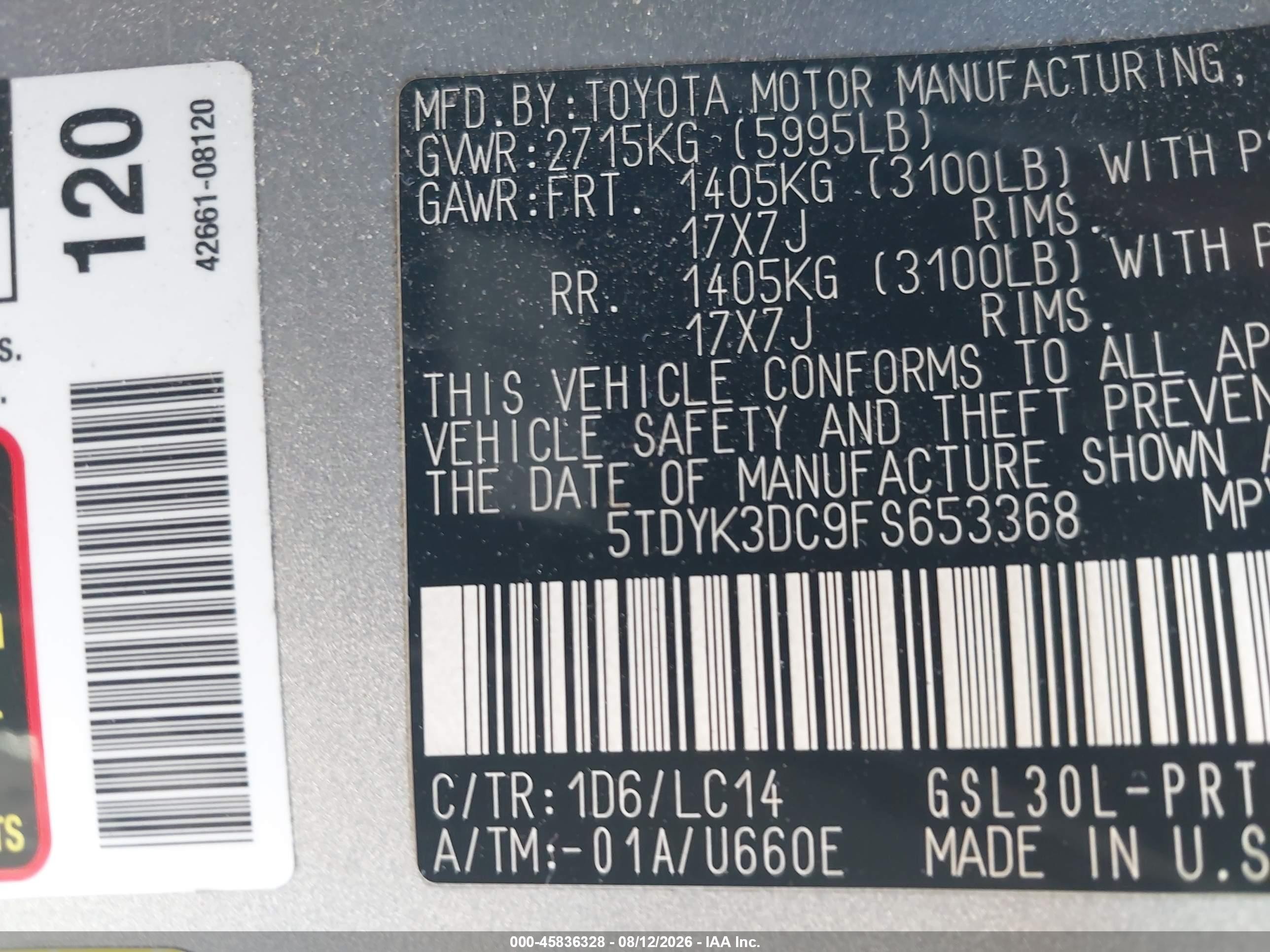 2015 Toyota Sienna Xle 8 Passenger Silver vin: 5TDYK3DC9FS653368
