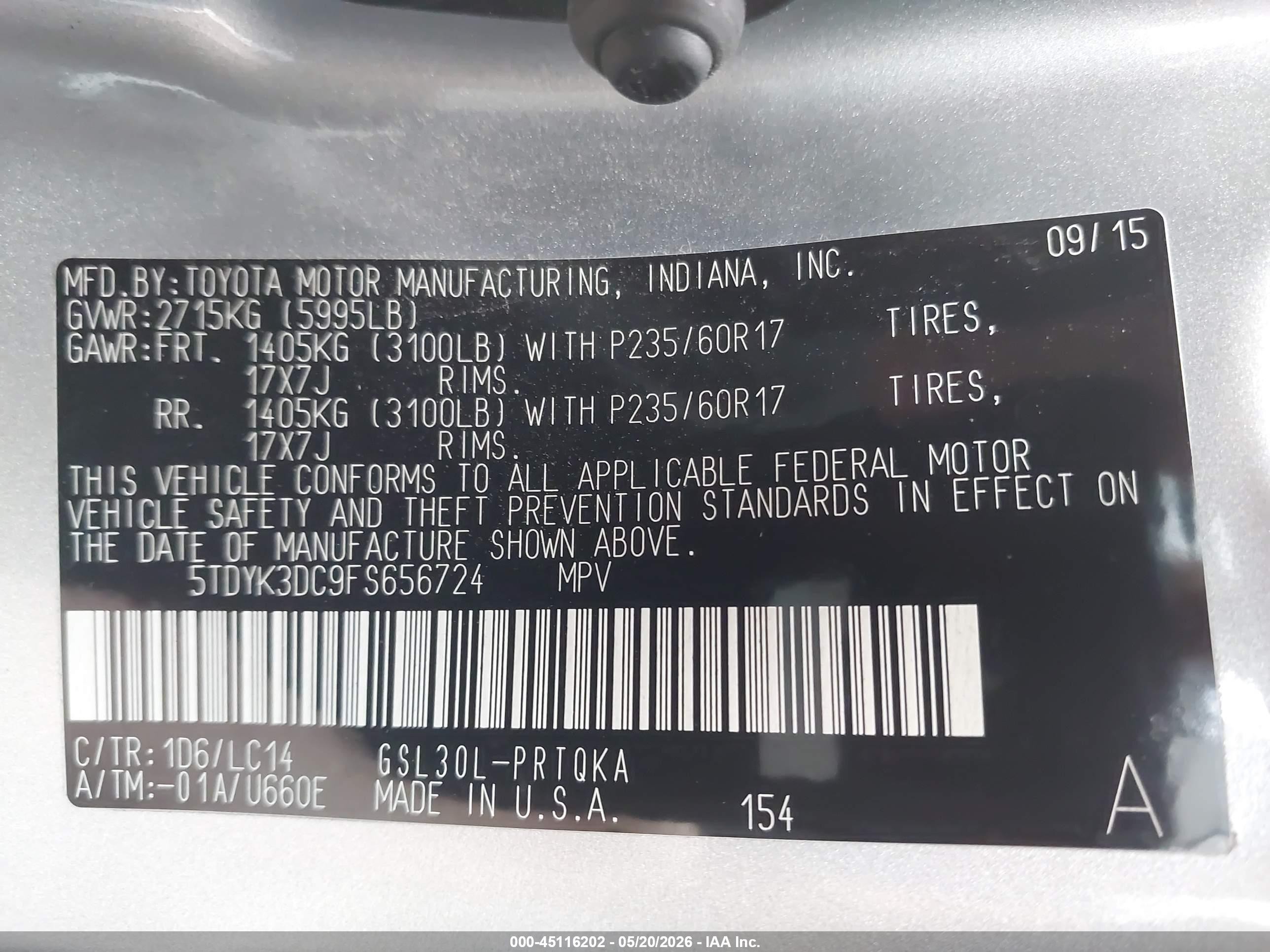 2015 Toyota Sienna Xle 8 Passenger Silver vin: 5TDYK3DC9FS656724