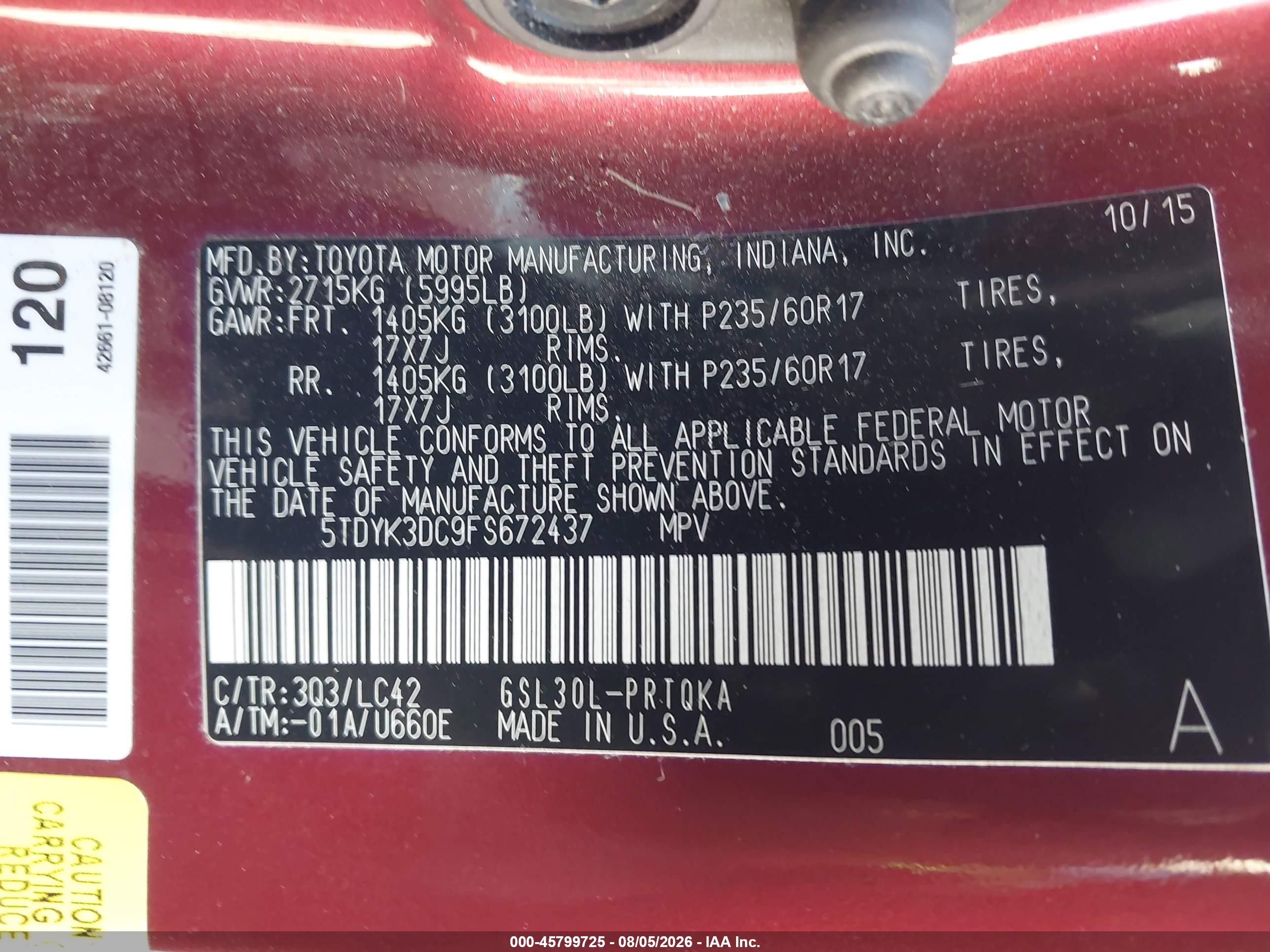2015 Toyota Sienna Xle Premium 8 Passenger Red vin: 5TDYK3DC9FS672437