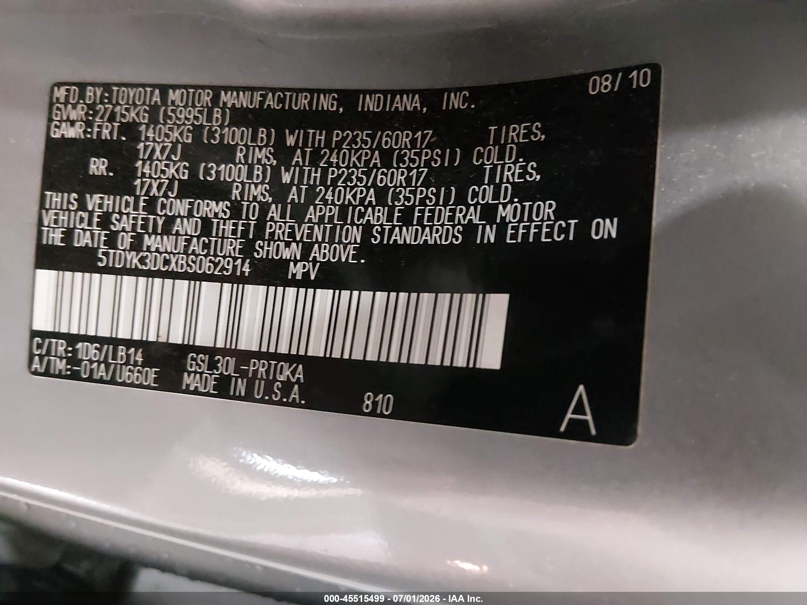 2011 Toyota Sienna Xle V6 Gray vin: 5TDYK3DCXBS062914