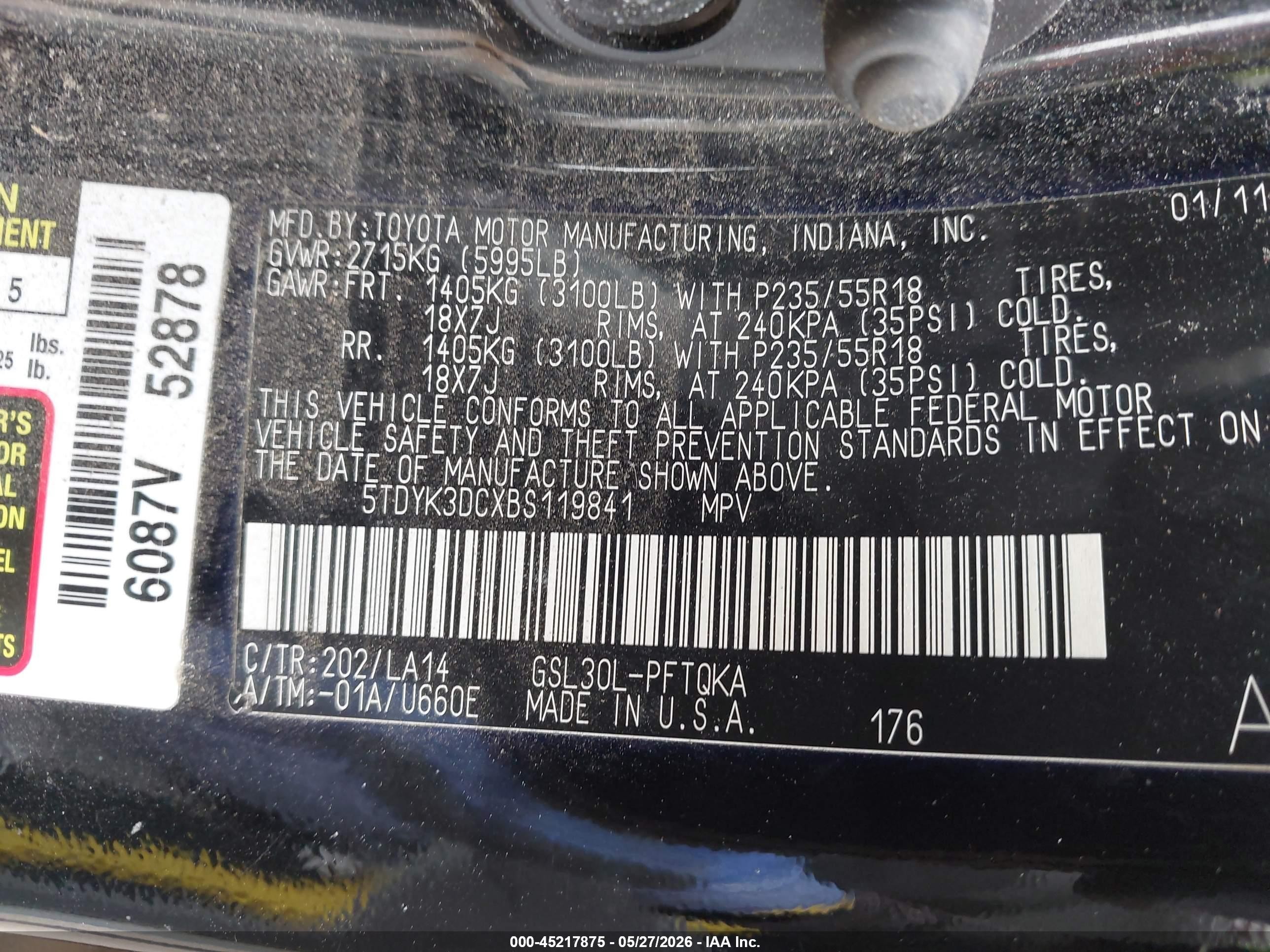 2011 Toyota Sienna Limited V6 Черный vin: 5TDYK3DCXBS119841