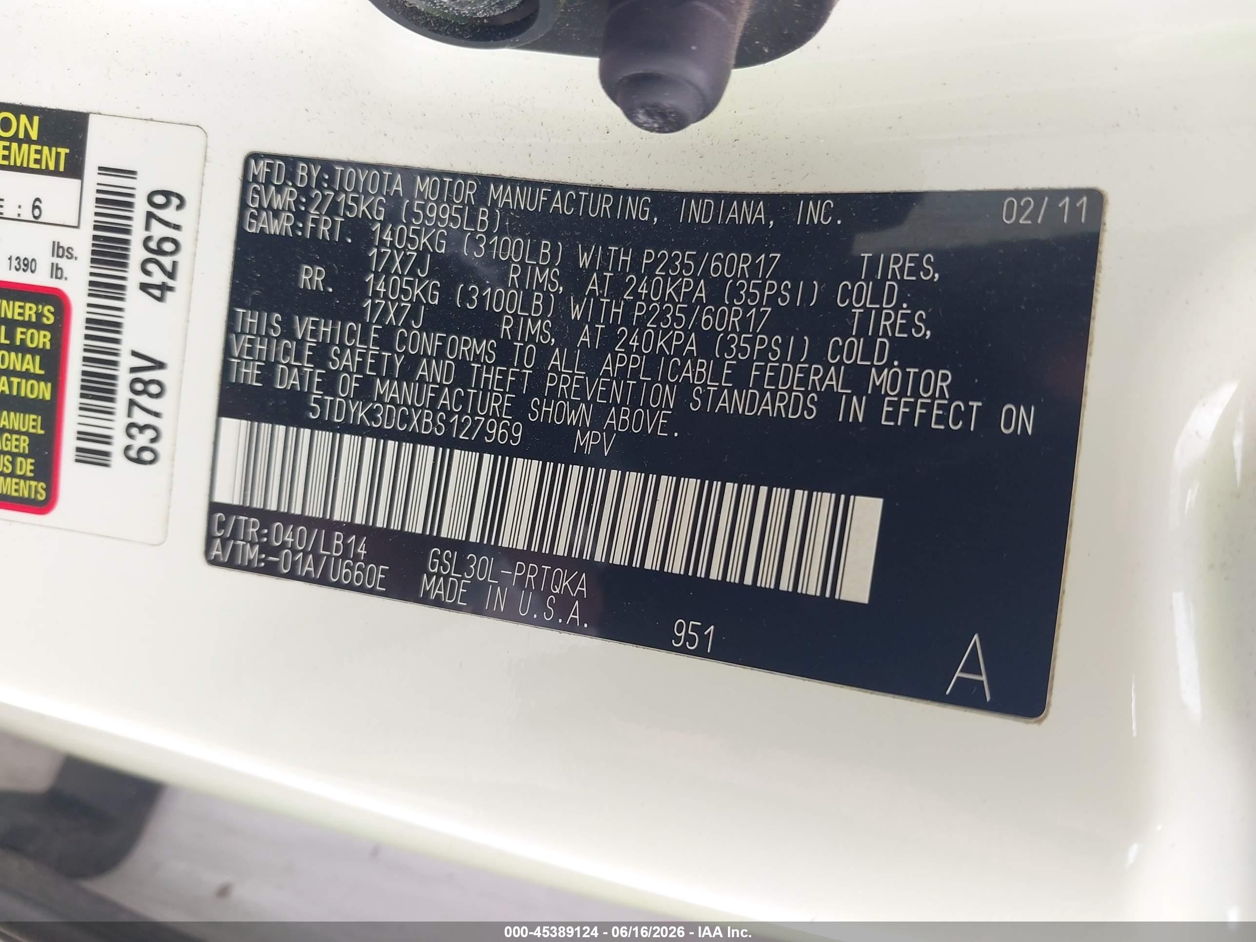 2011 Toyota Sienna Xle V6 Белый vin: 5TDYK3DCXBS127969