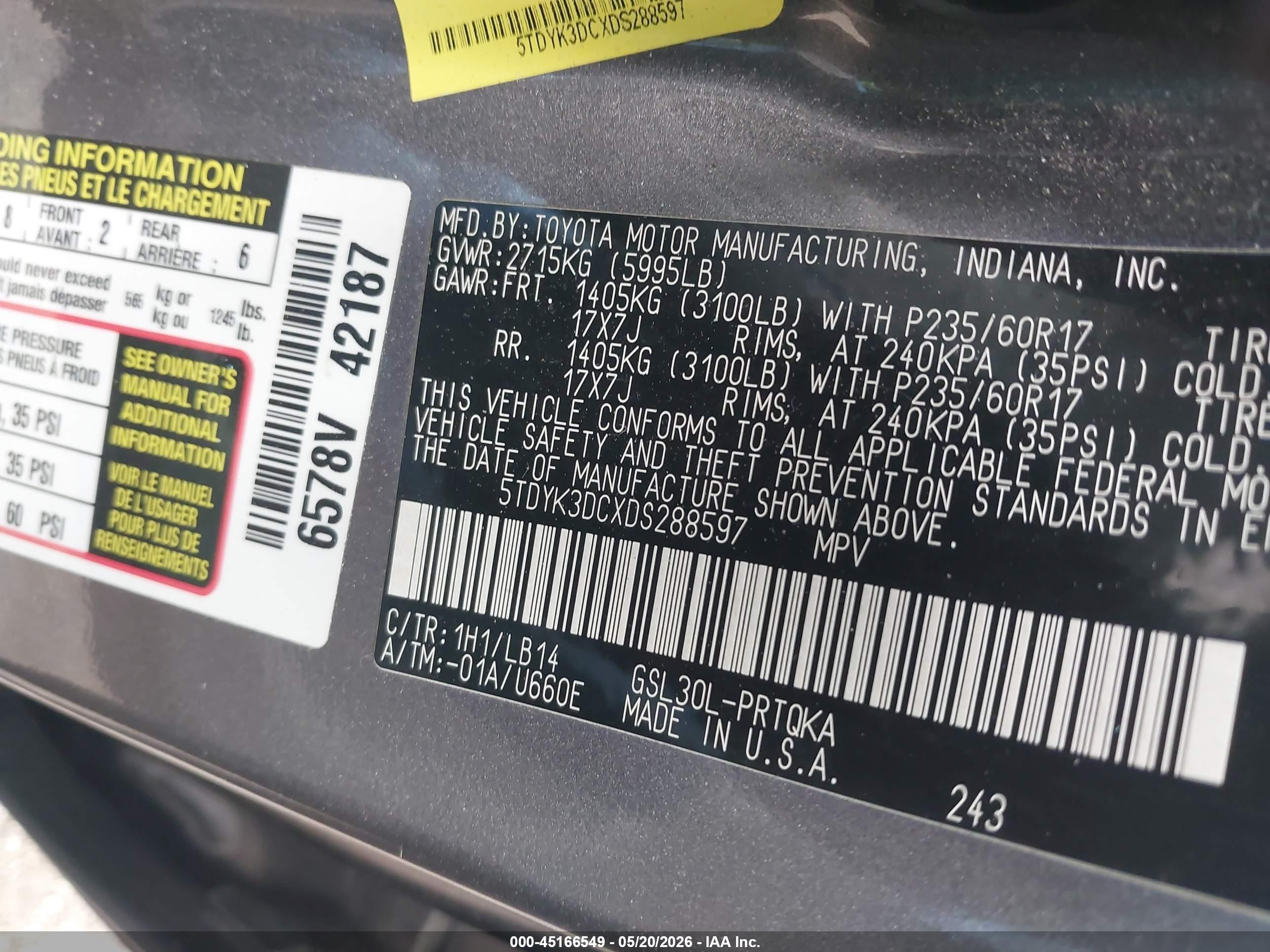 2013 Toyota Sienna Xle V6 8 Passenger Gray vin: 5TDYK3DCXDS288597