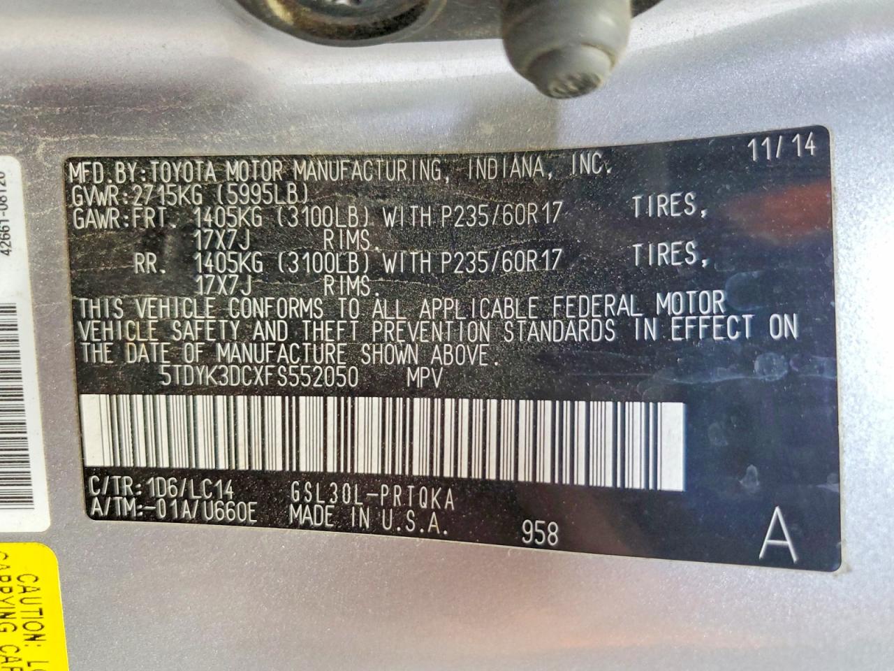 2015 Toyota Sienna Xle 8-passenger Silver vin: 5TDYK3DCXFS552050