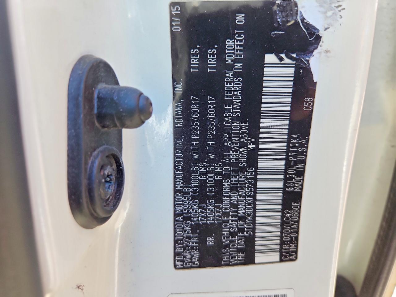 2015 Toyota Sienna Xle 8-passenger White vin: 5TDYK3DCXFS573156