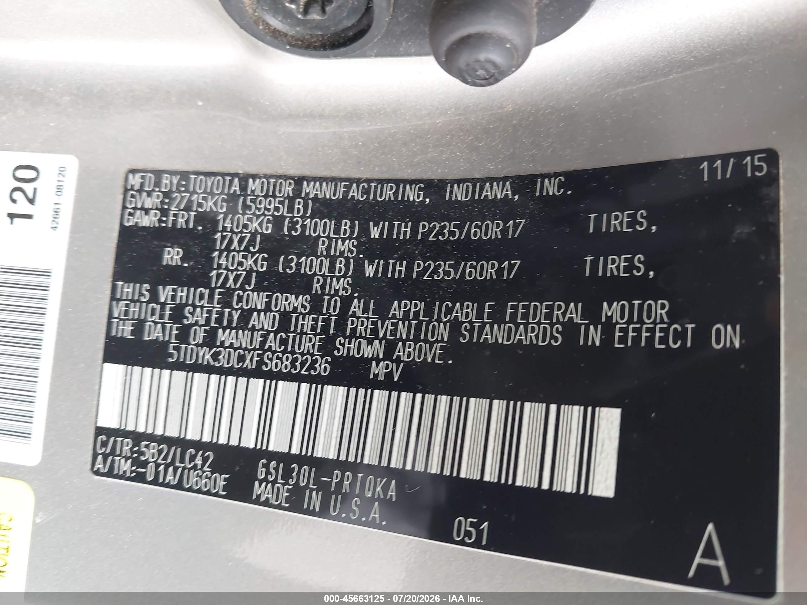 2015 Toyota Sienna Xle 8 Passenger Silver vin: 5TDYK3DCXFS683236