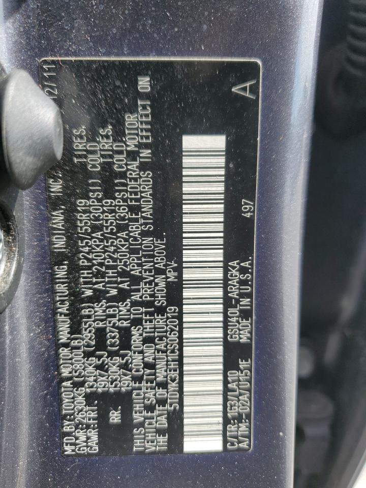 2012 Toyota Highlander Limited Blue vin: 5TDYK3EH1CS062019