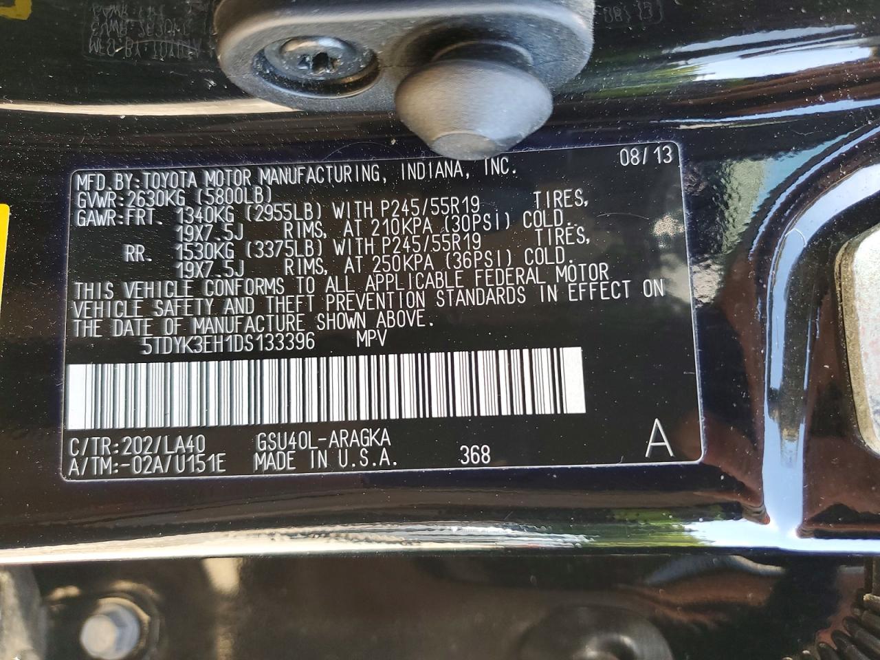 2013 Toyota Highlander Limited Черный vin: 5TDYK3EH1DS133396
