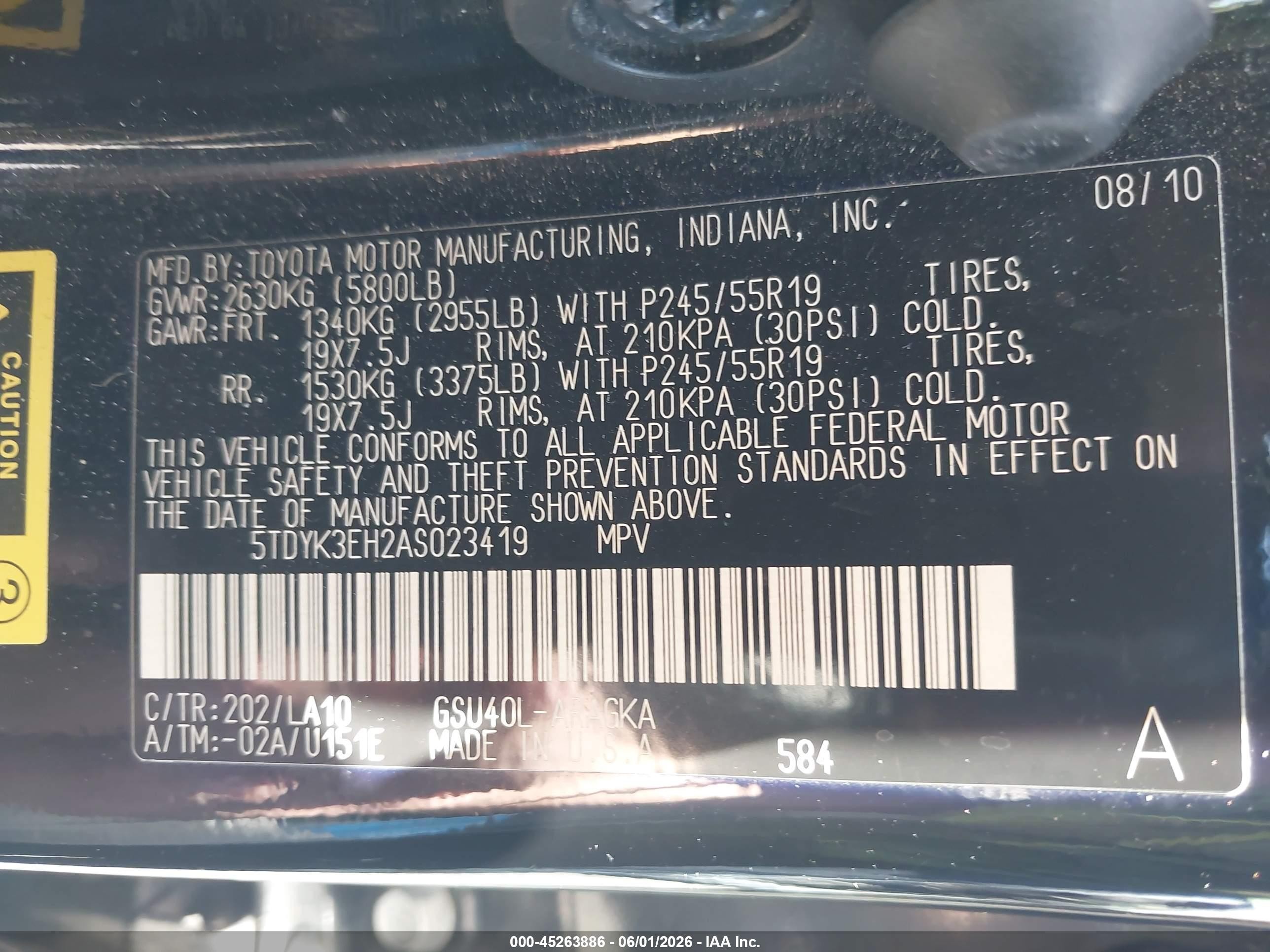 2010 Toyota Highlander Limited V6 Black vin: 5TDYK3EH2AS023419