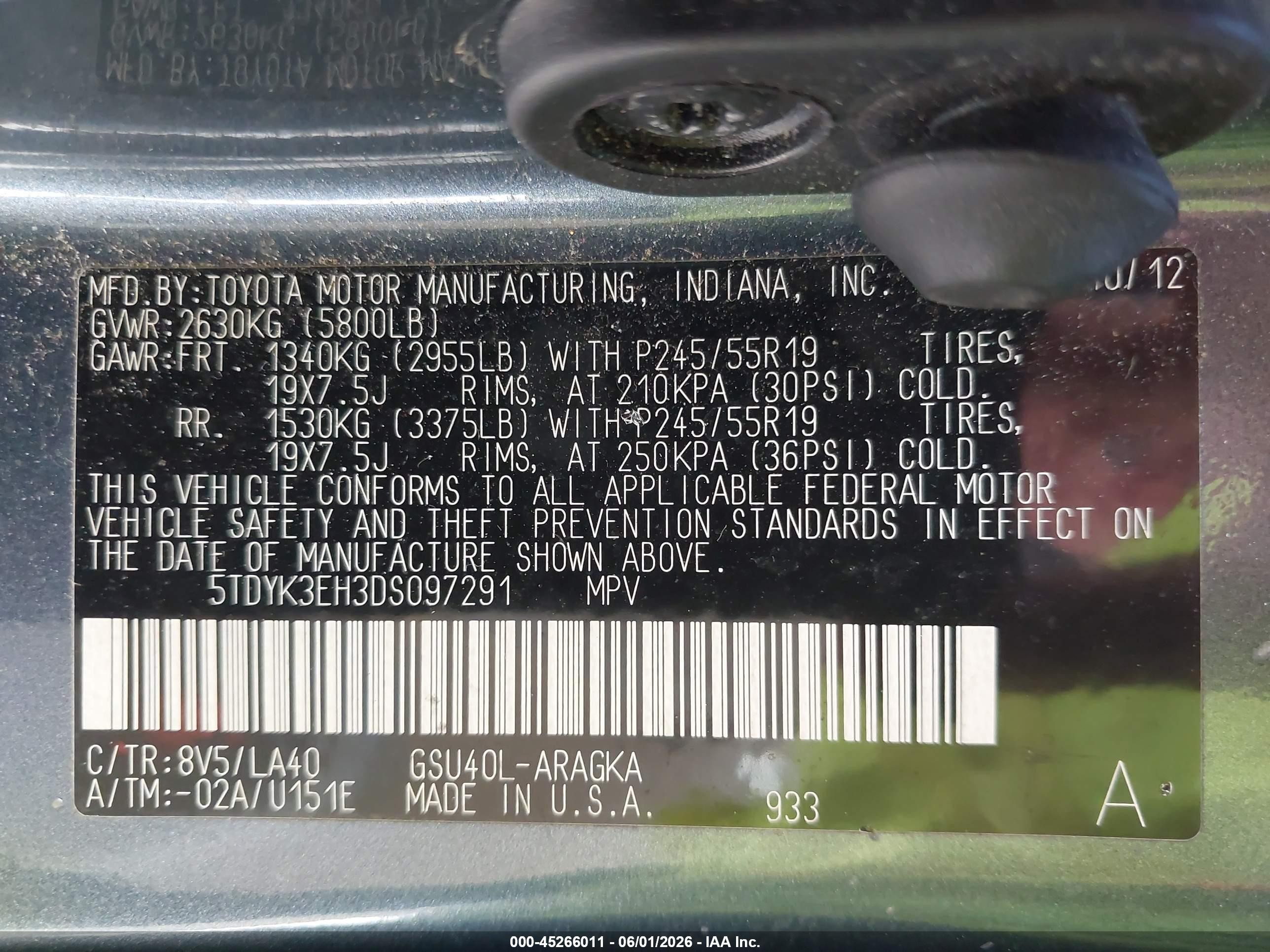 2013 Toyota Highlander Limited V6 Blue vin: 5TDYK3EH3DS097291