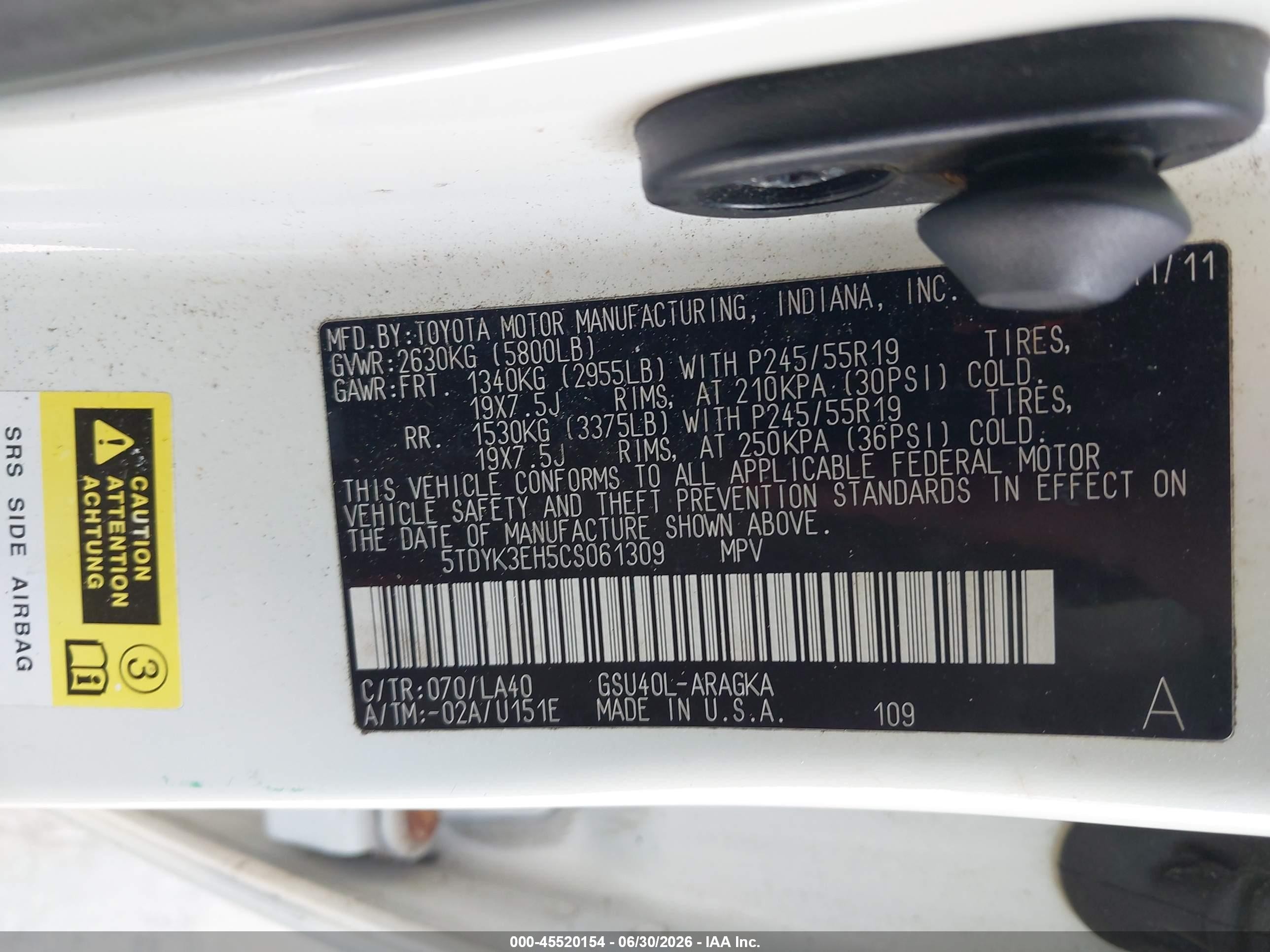 2012 Toyota Highlander Limited V6 White vin: 5TDYK3EH5CS061309