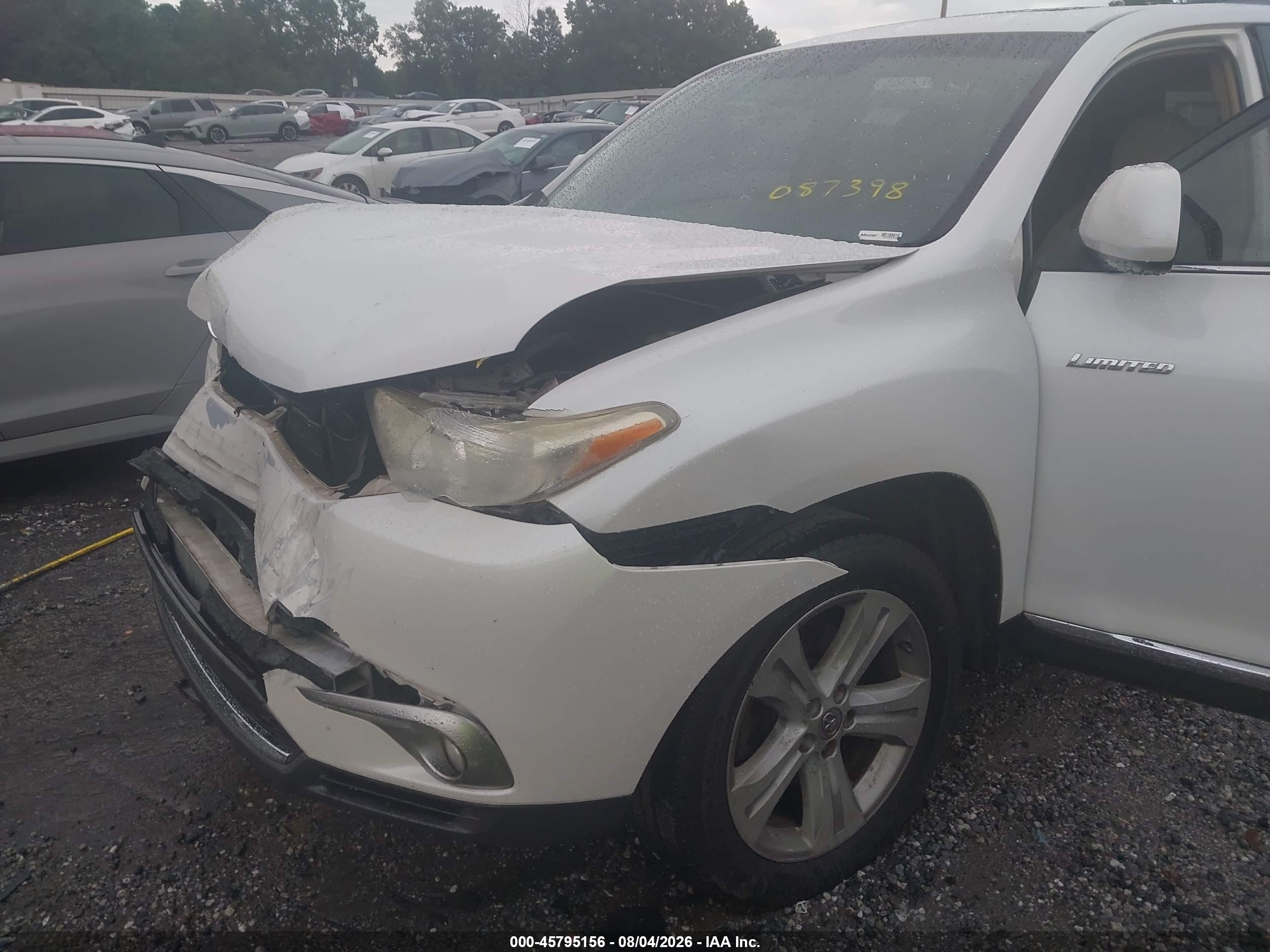 2012 Toyota Highlander Limited V6 White vin: 5TDYK3EH6CS087398