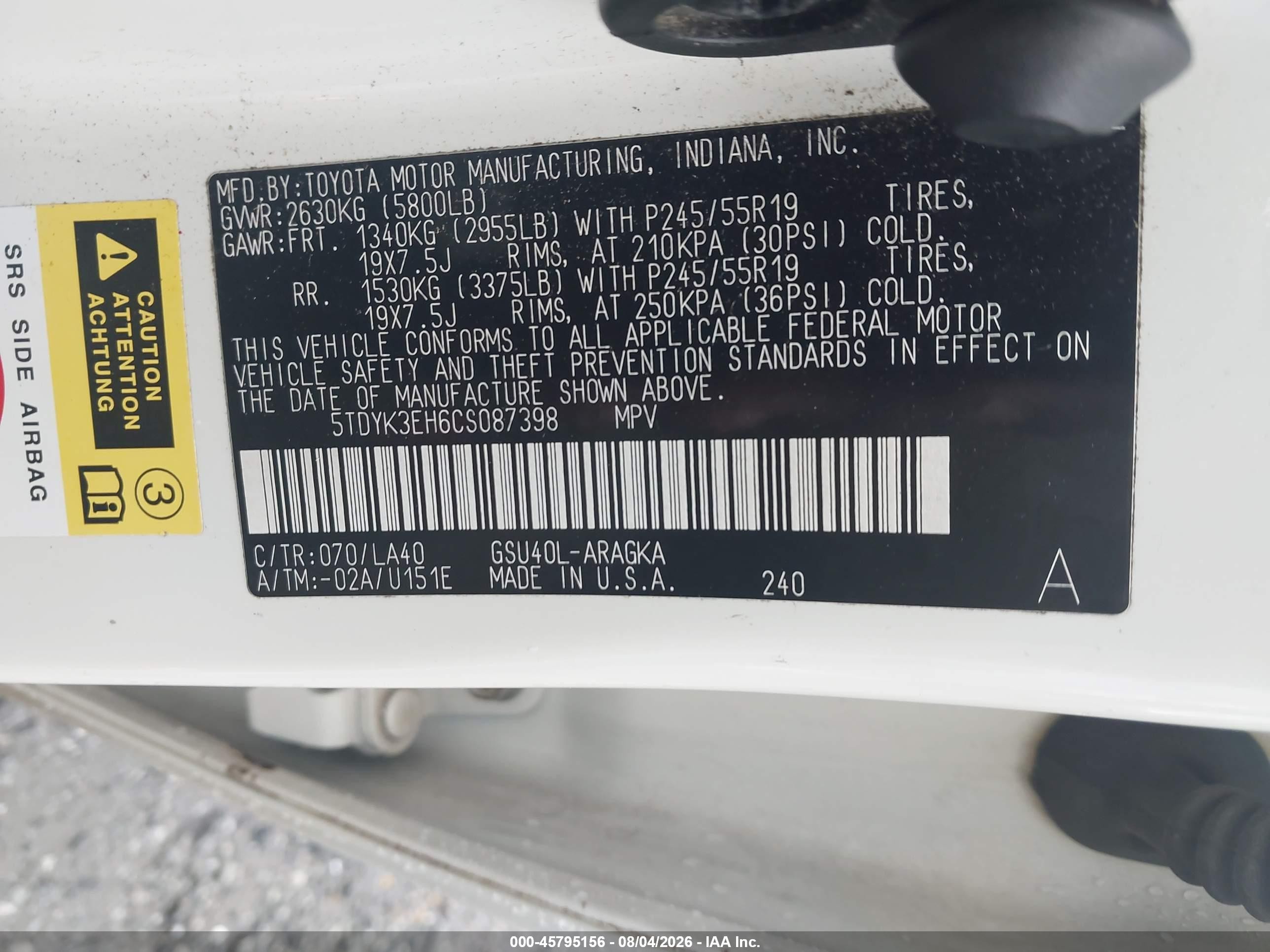 2012 Toyota Highlander Limited V6 White vin: 5TDYK3EH6CS087398