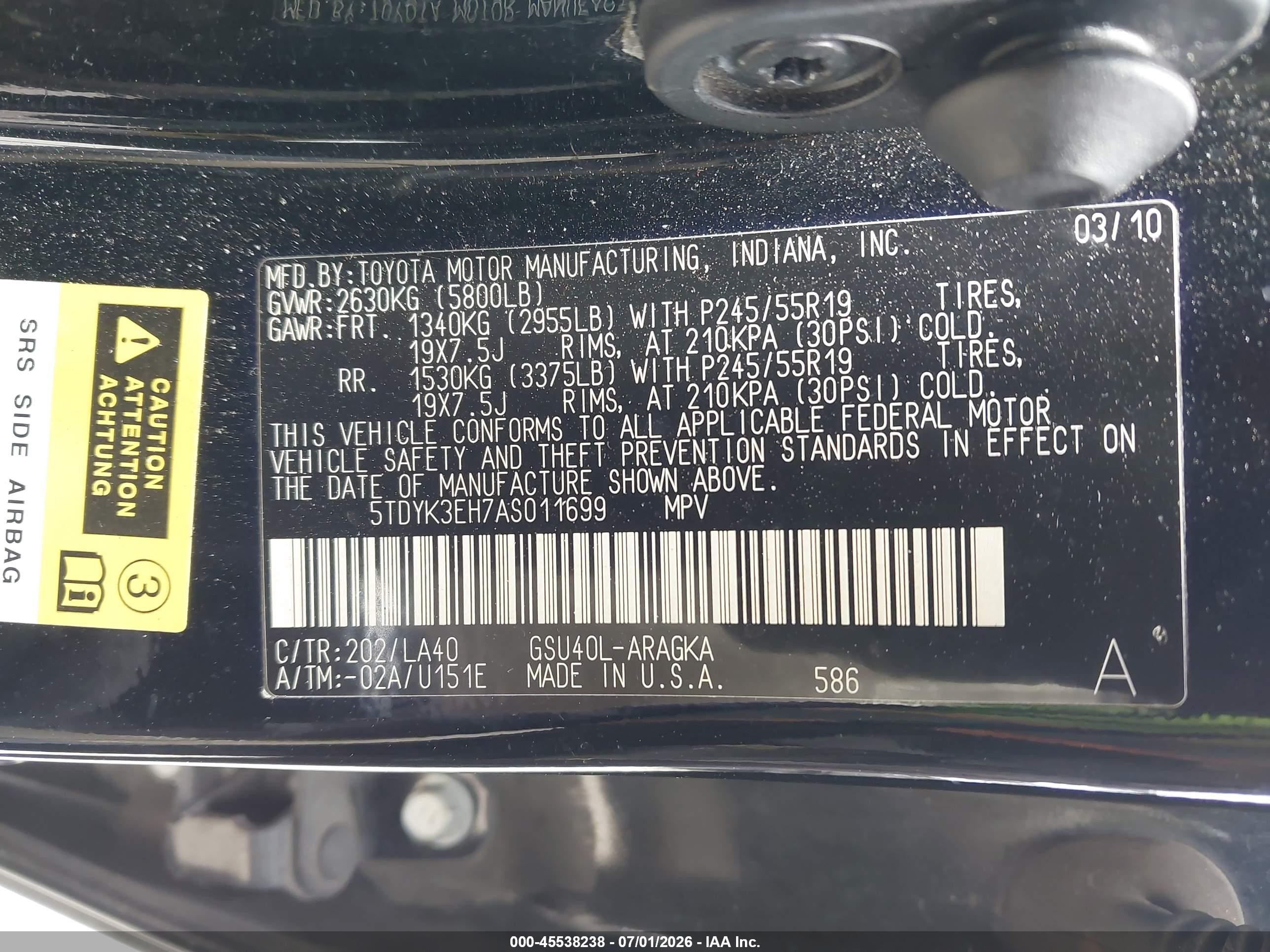 2010 Toyota Highlander Limited V6 Black vin: 5TDYK3EH7AS011699