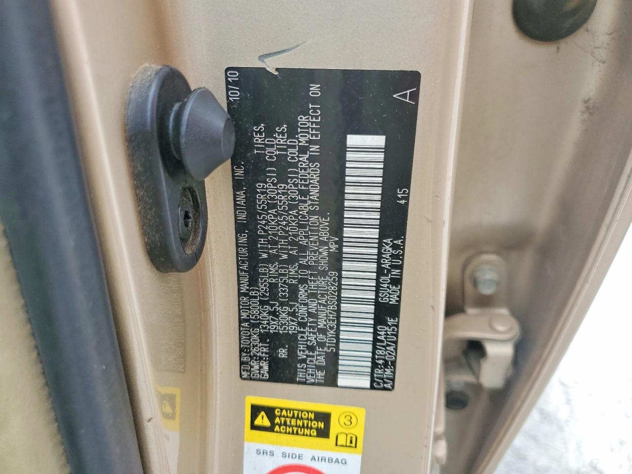 2011 Toyota Highlander Limited Gold vin: 5TDYK3EH7BS028259