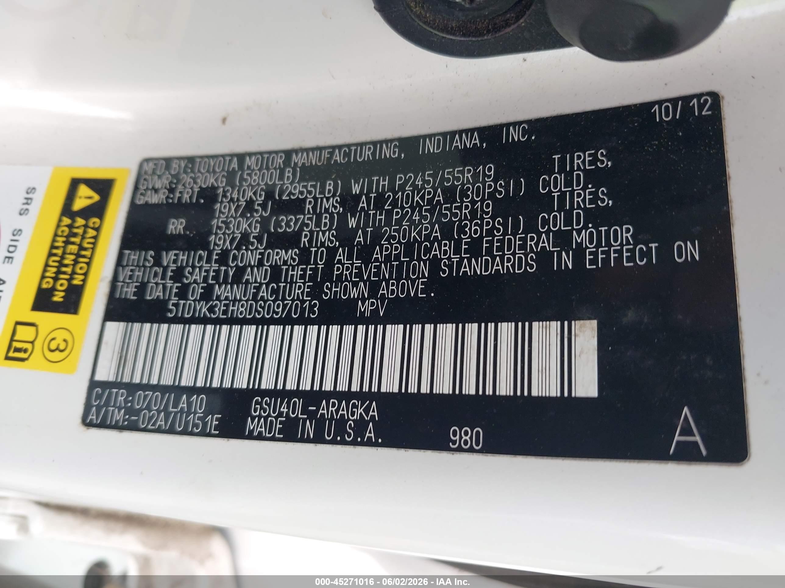 2013 Toyota Highlander Limited V6 White vin: 5TDYK3EH8DS097013