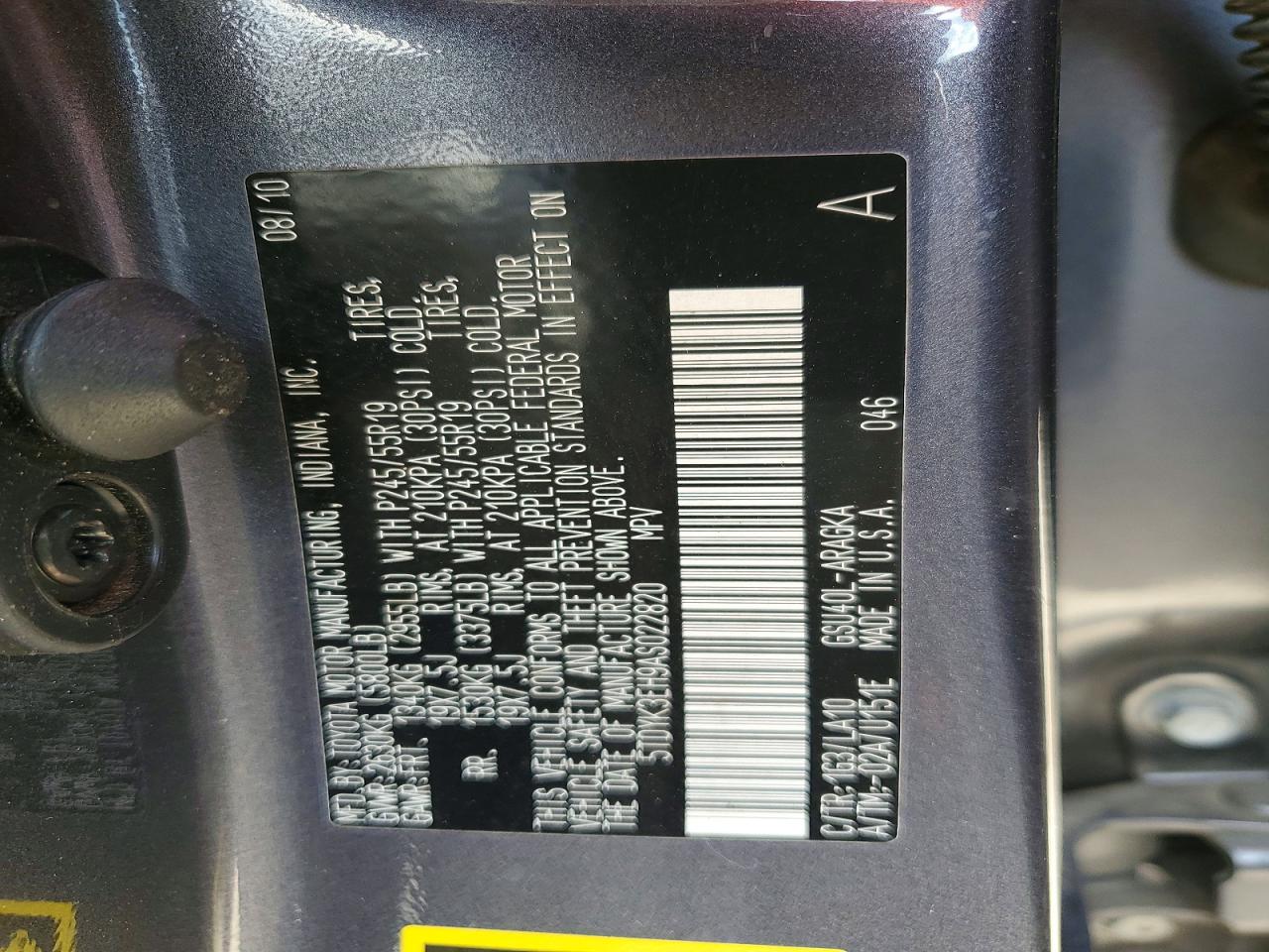 2010 Toyota Highlander Limited Charcoal vin: 5TDYK3EH9AS022820