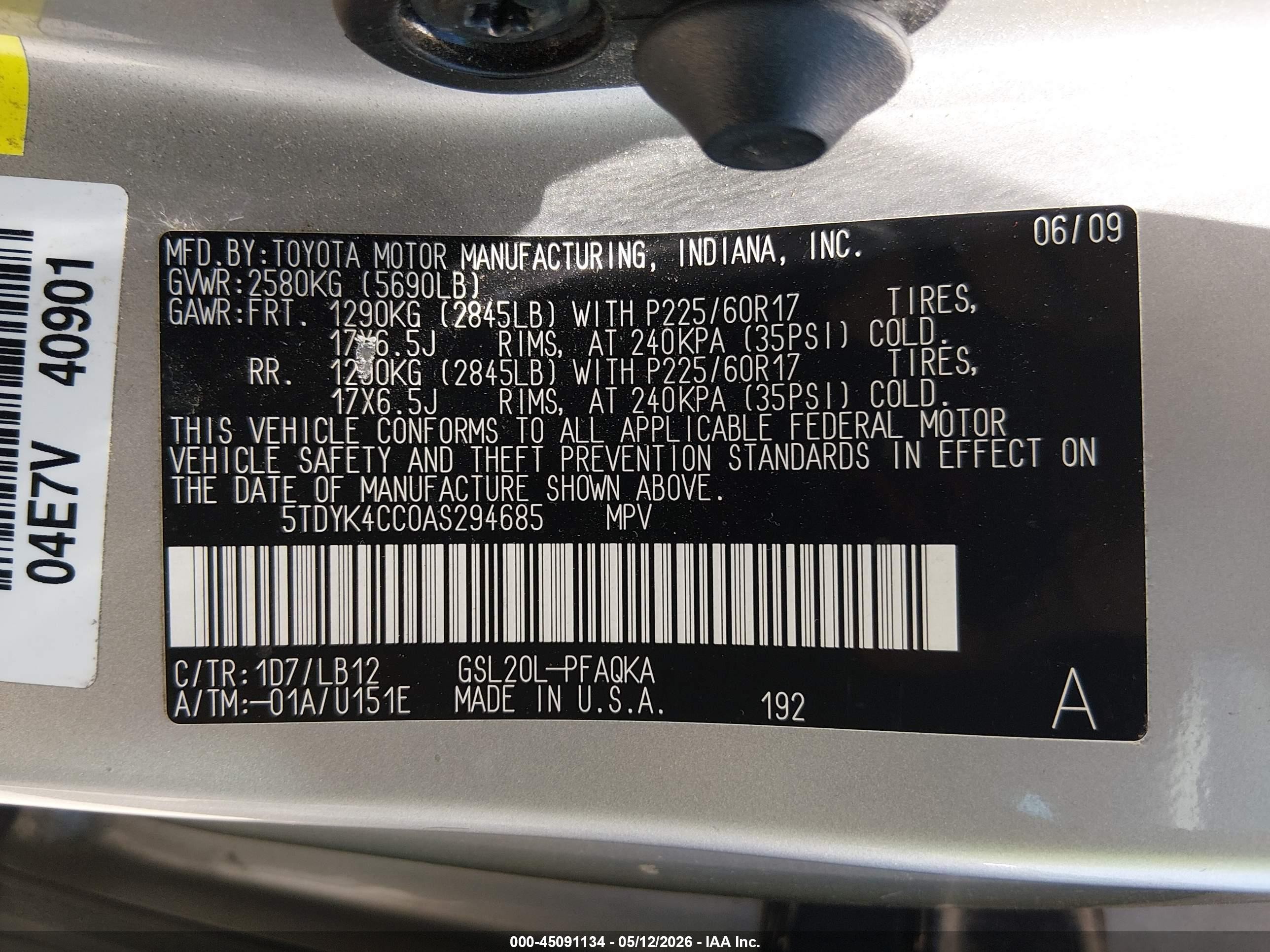 2010 Toyota Sienna Xle Gray vin: 5TDYK4CC0AS294685