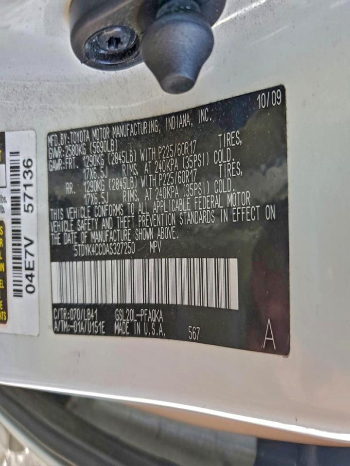 2010 Toyota Sienna Xle White vin: 5TDYK4CC0AS327250