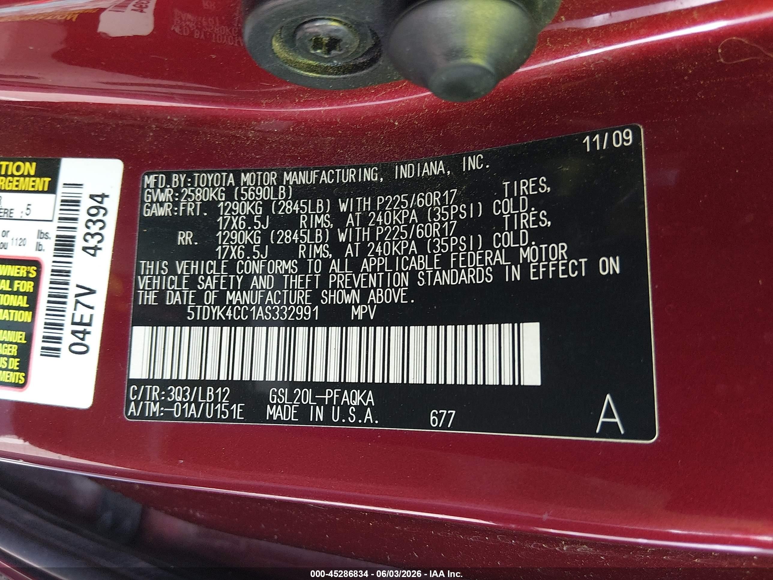 2010 Toyota Sienna Xle Red vin: 5TDYK4CC1AS332991