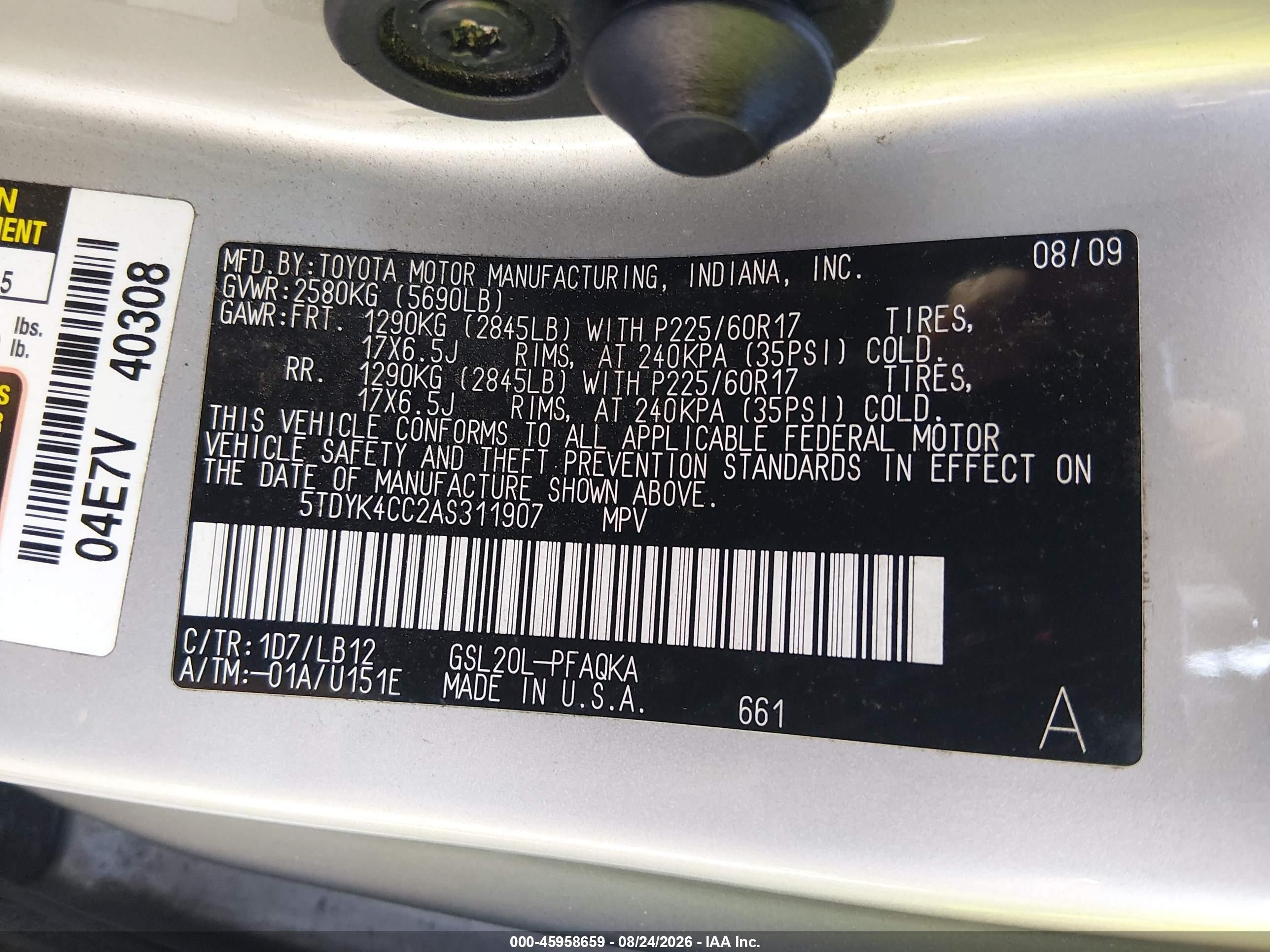 2010 Toyota Sienna Xle Silver vin: 5TDYK4CC2AS311907