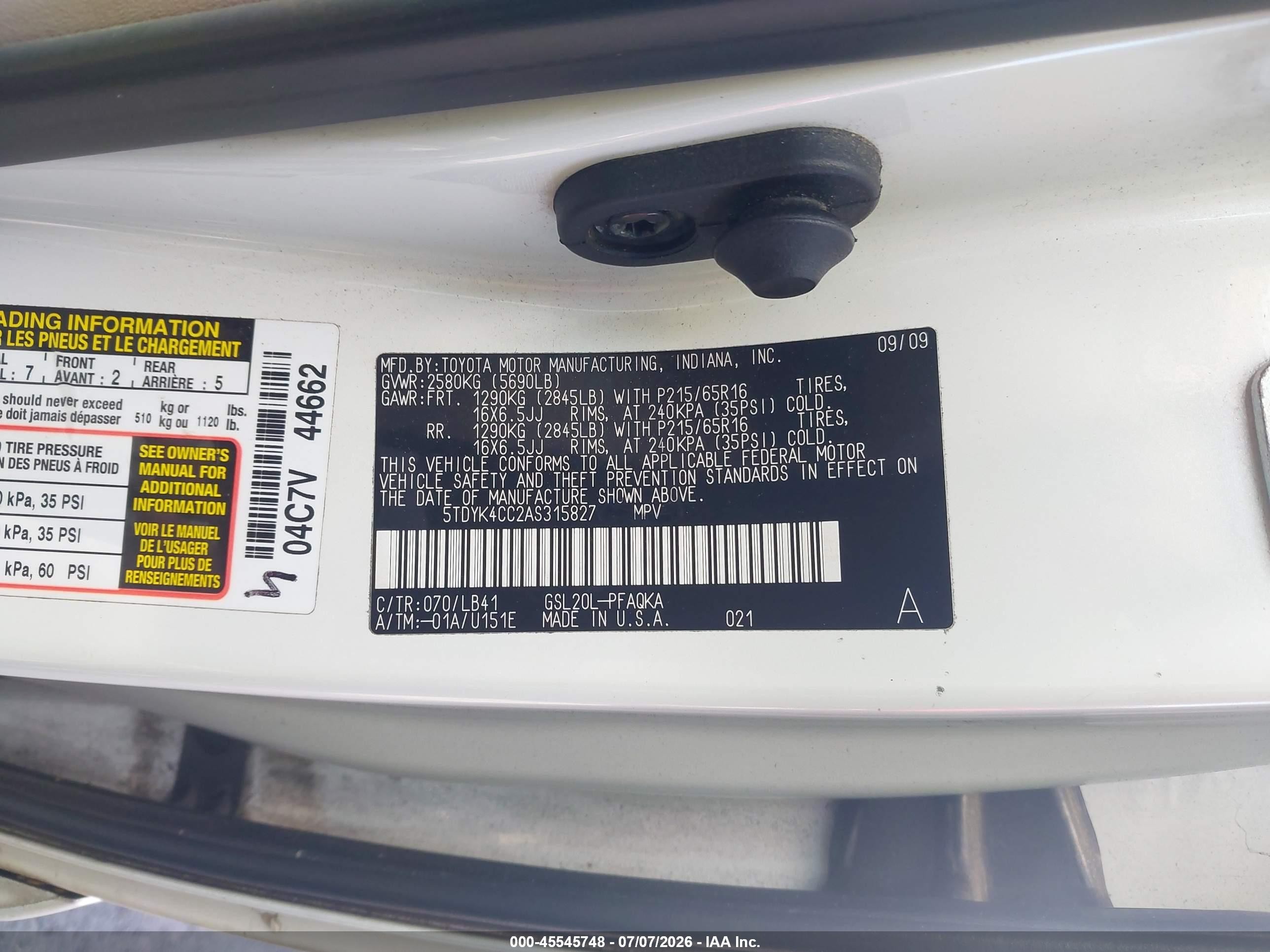 2010 Toyota Sienna Xle White vin: 5TDYK4CC2AS315827