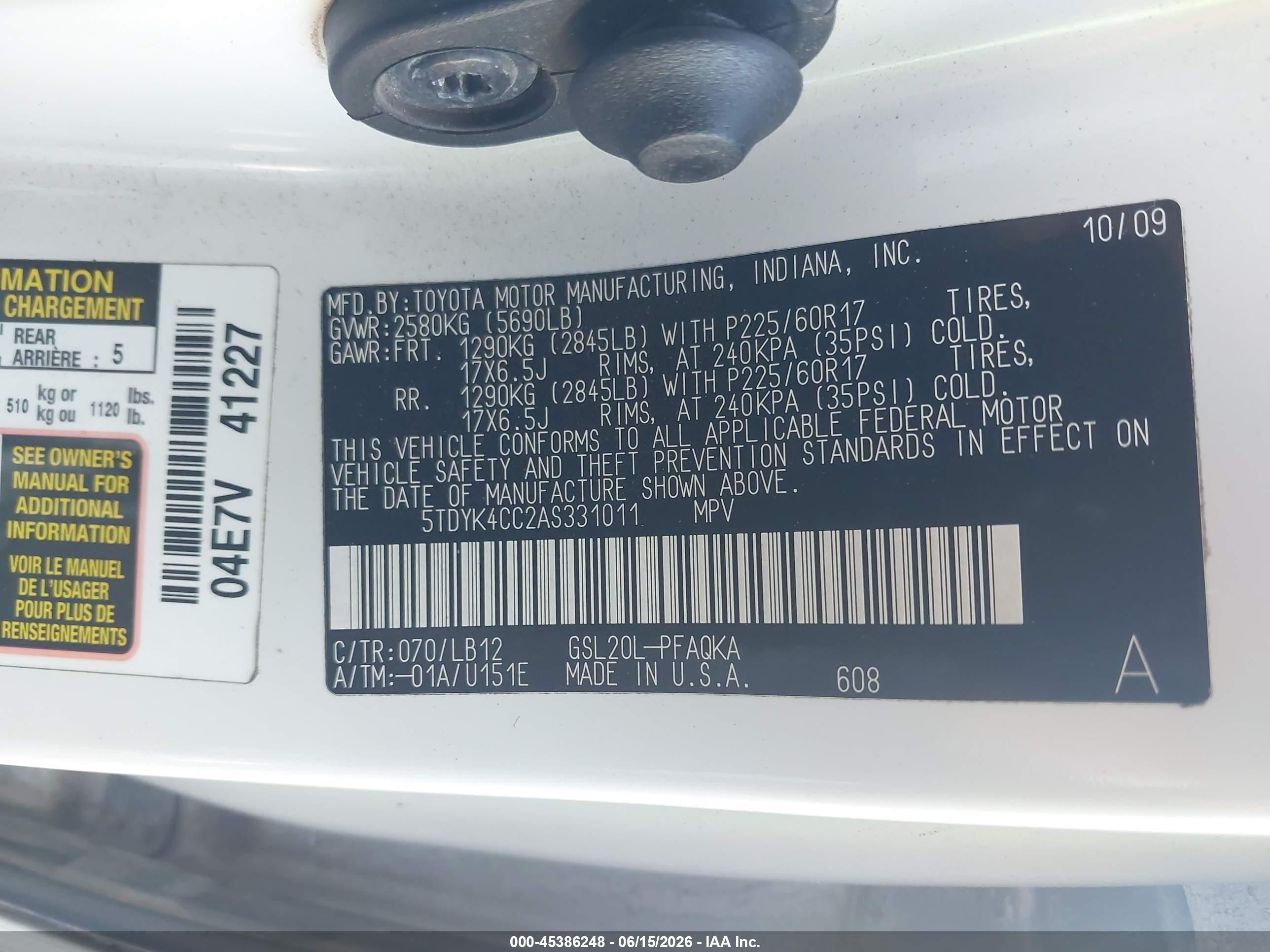 2010 Toyota Sienna Xle White vin: 5TDYK4CC2AS331011