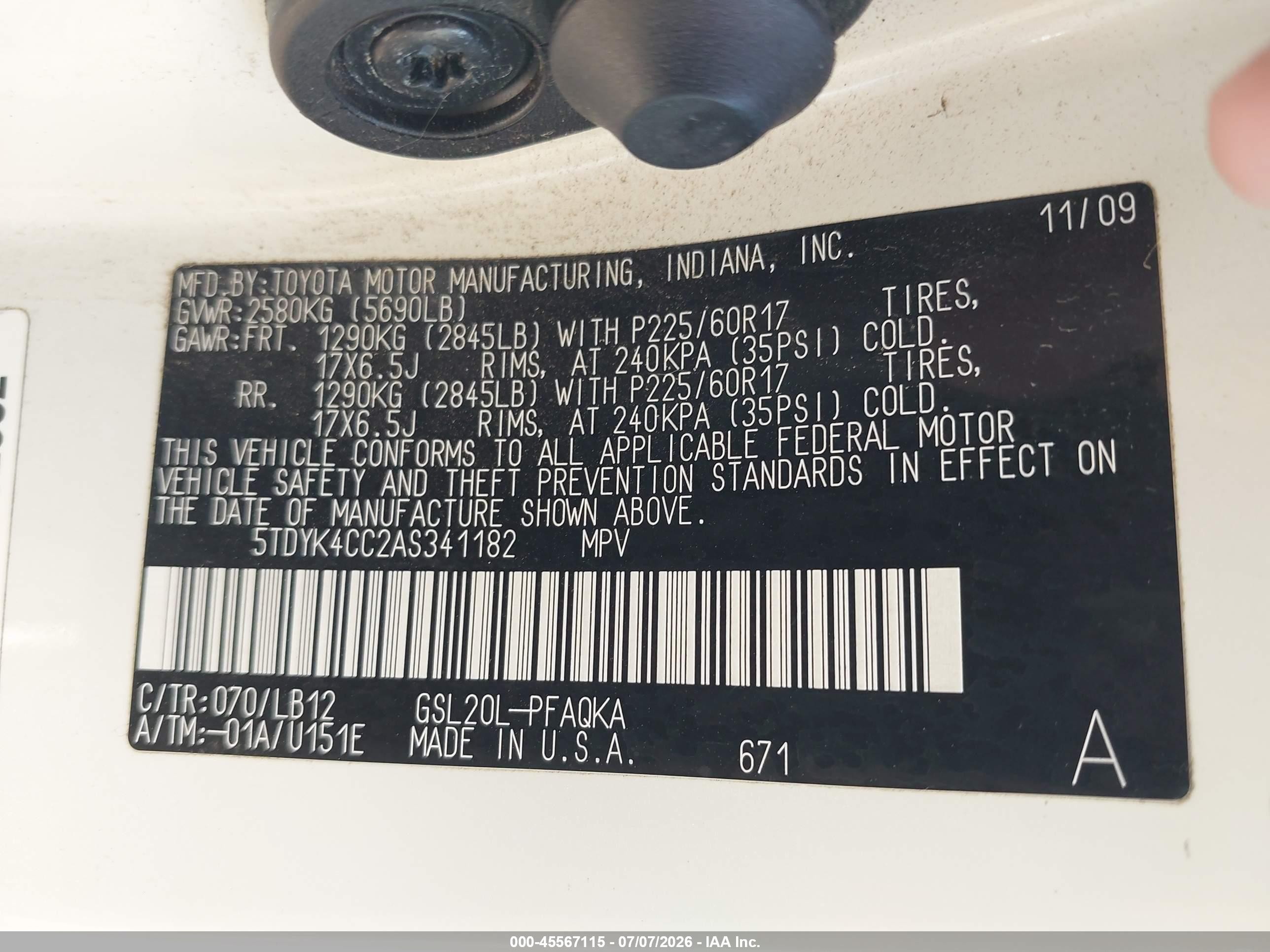 2010 Toyota Sienna Xle White vin: 5TDYK4CC2AS341182