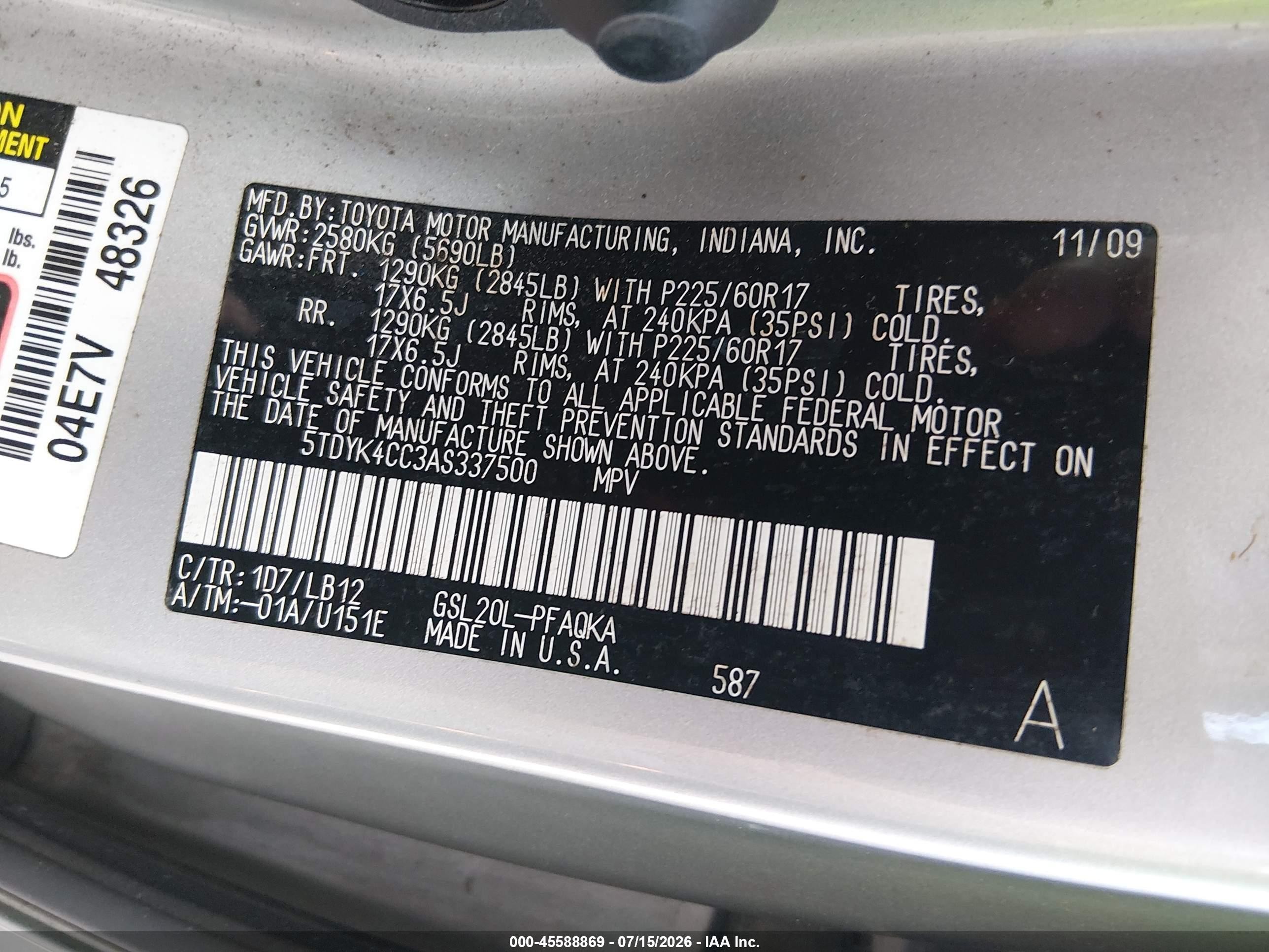 2010 Toyota Sienna Limited Silver vin: 5TDYK4CC3AS337500
