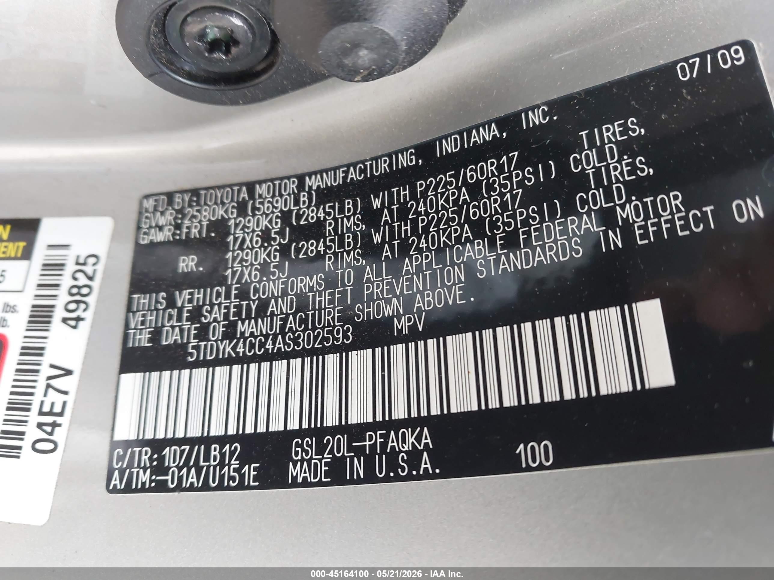 2010 Toyota Sienna Xle Silver vin: 5TDYK4CC4AS302593