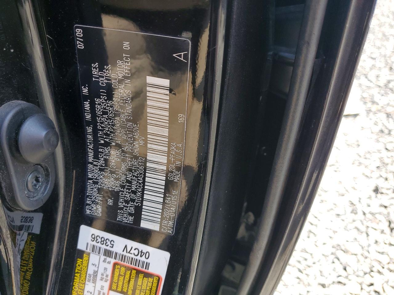 2010 Toyota Sienna Xle Black vin: 5TDYK4CC4AS306112