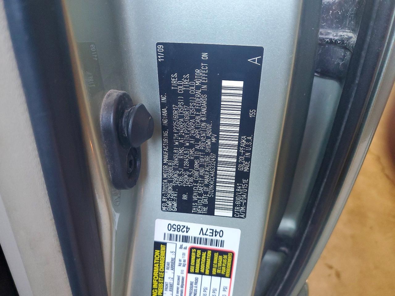 2010 Toyota Sienna Xle Зеленый vin: 5TDYK4CC4AS332497