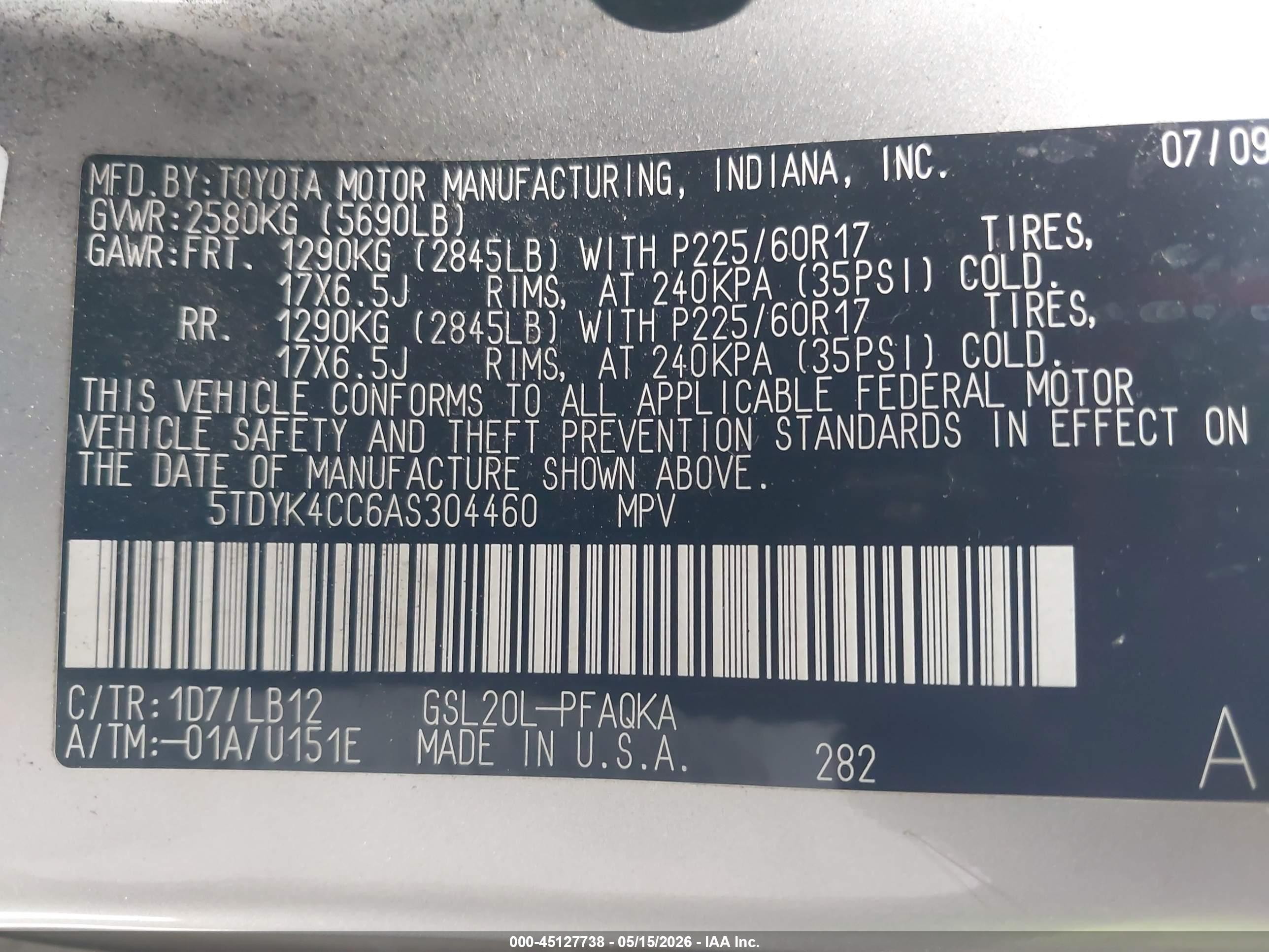 2010 Toyota Sienna Xle/xle Limited Silver vin: 5TDYK4CC6AS304460