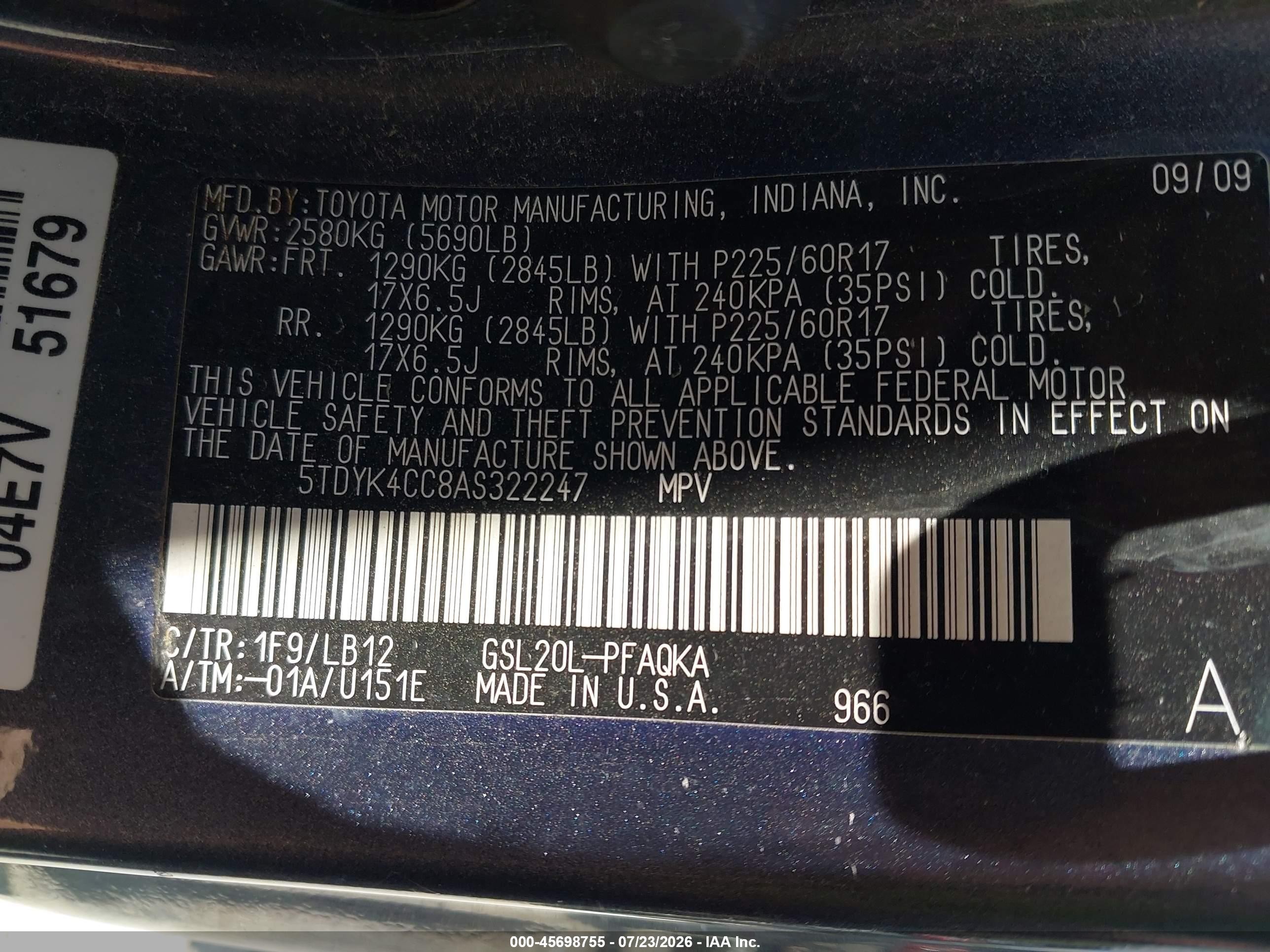 2010 Toyota Sienna Xle Gray vin: 5TDYK4CC8AS322247