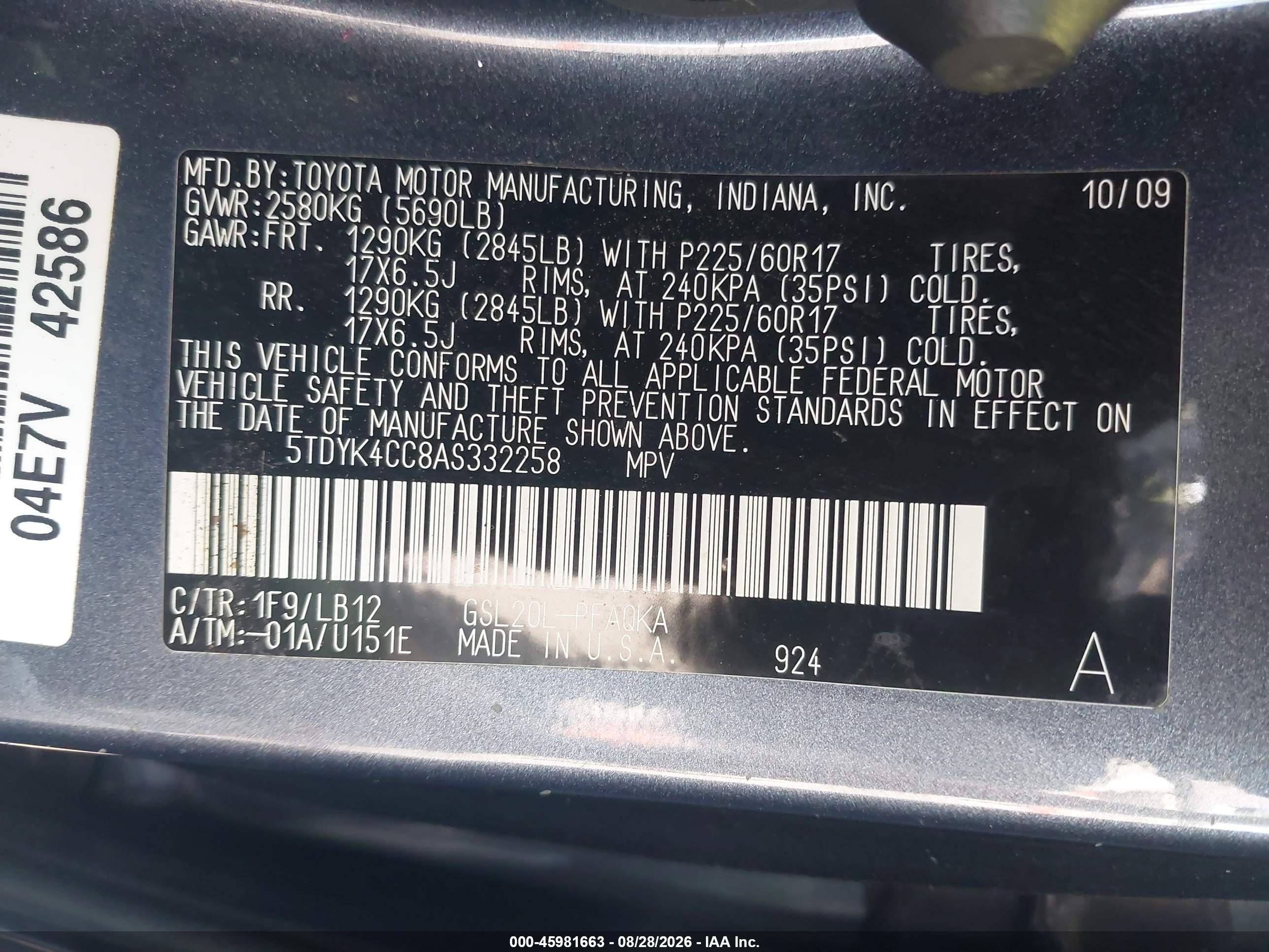 2010 Toyota Sienna Xle Gray vin: 5TDYK4CC8AS332258