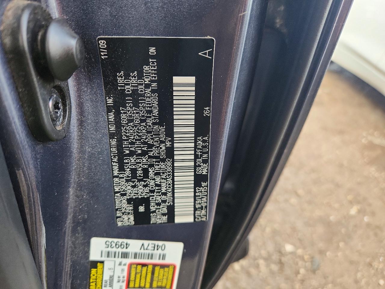 2010 Toyota Sienna Xle Blue vin: 5TDYK4CC8AS338982