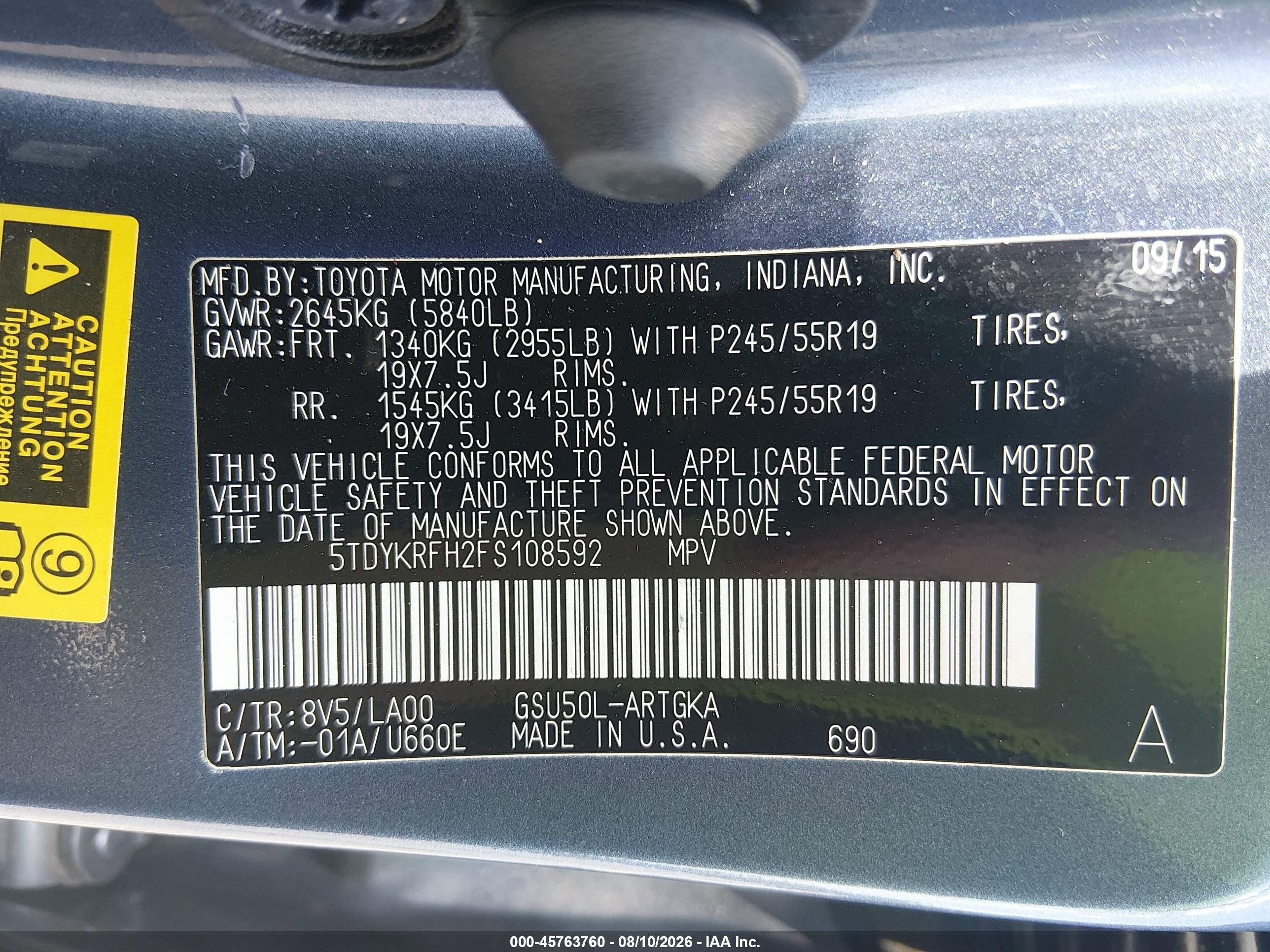 2015 Toyota Highlander Limited V6 Blue vin: 5TDYKRFH2FS108592