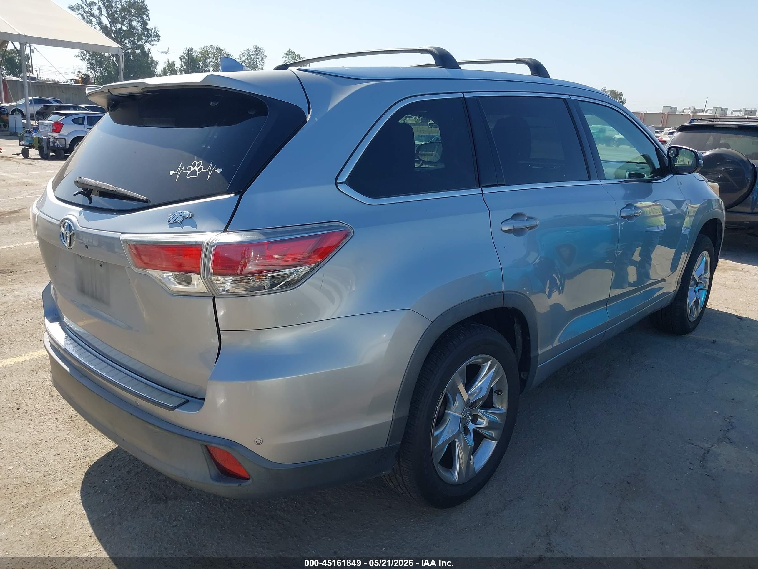 2015 Toyota Highlander Limited V6 Silver vin: 5TDYKRFH3FS079846