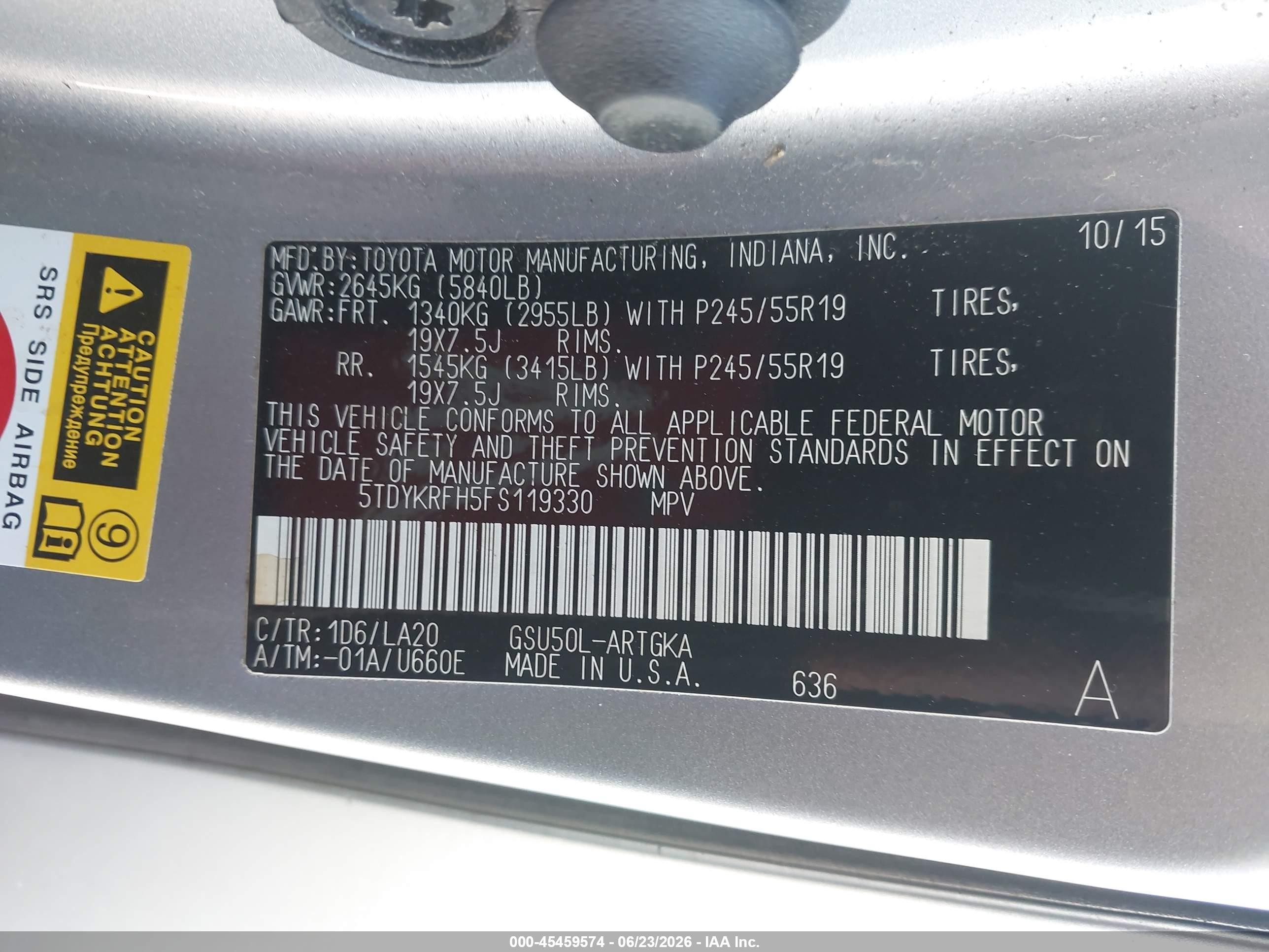 2015 Toyota Highlander Limited V6 Gray vin: 5TDYKRFH5FS119330
