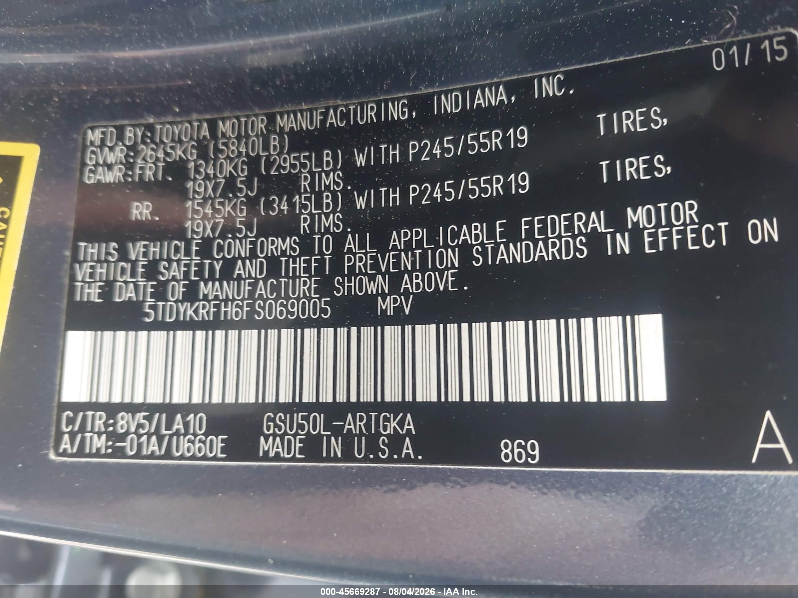 2015 Toyota Highlander Limited V6 Синий vin: 5TDYKRFH6FS069005