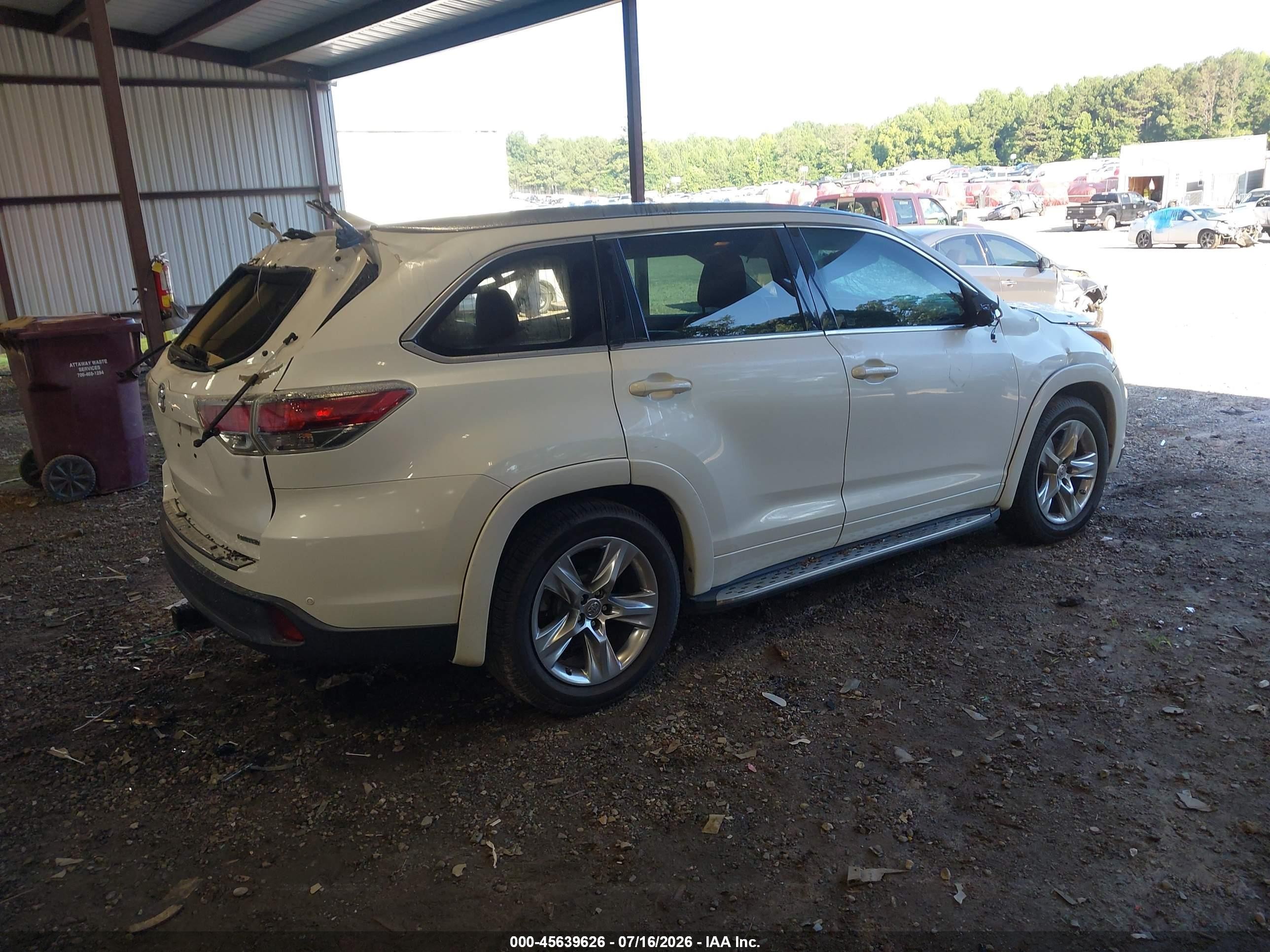 2015 Toyota Highlander Limited V6 Белый vin: 5TDYKRFH7FS104280