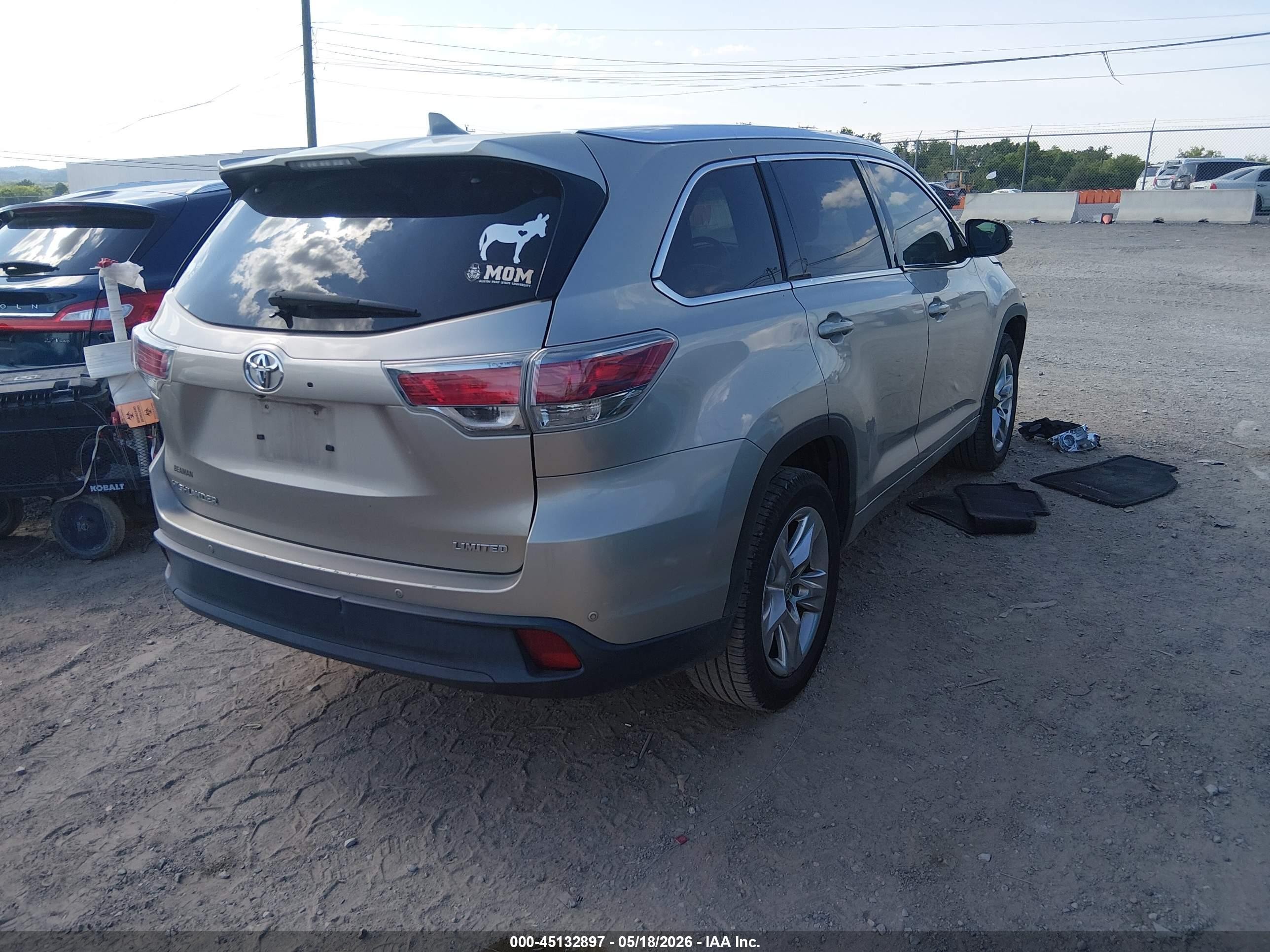 2015 Toyota Highlander Limited V6 Gold vin: 5TDYKRFH9FS080838