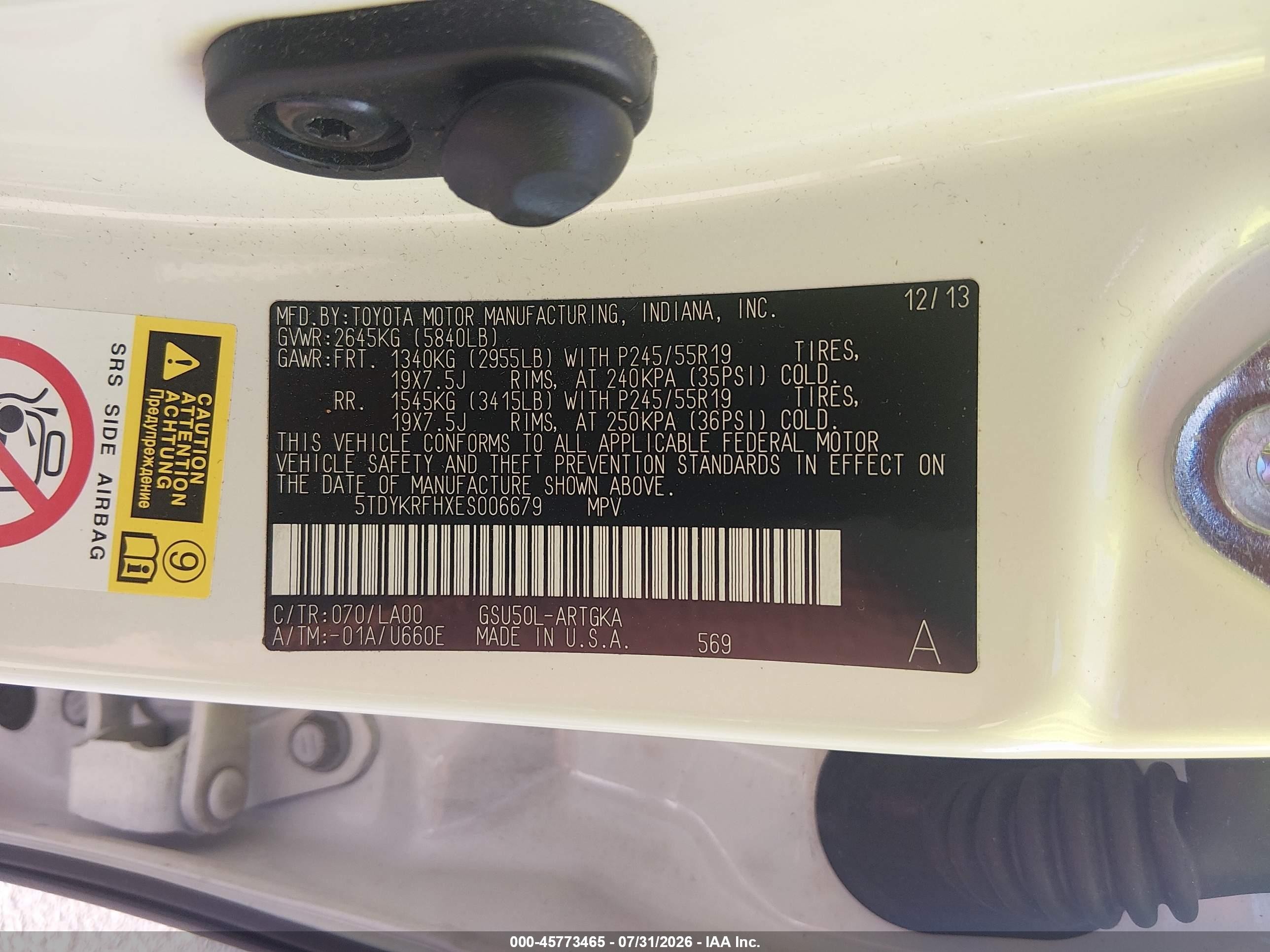 2014 Toyota Highlander Limited V6 White vin: 5TDYKRFHXES006679