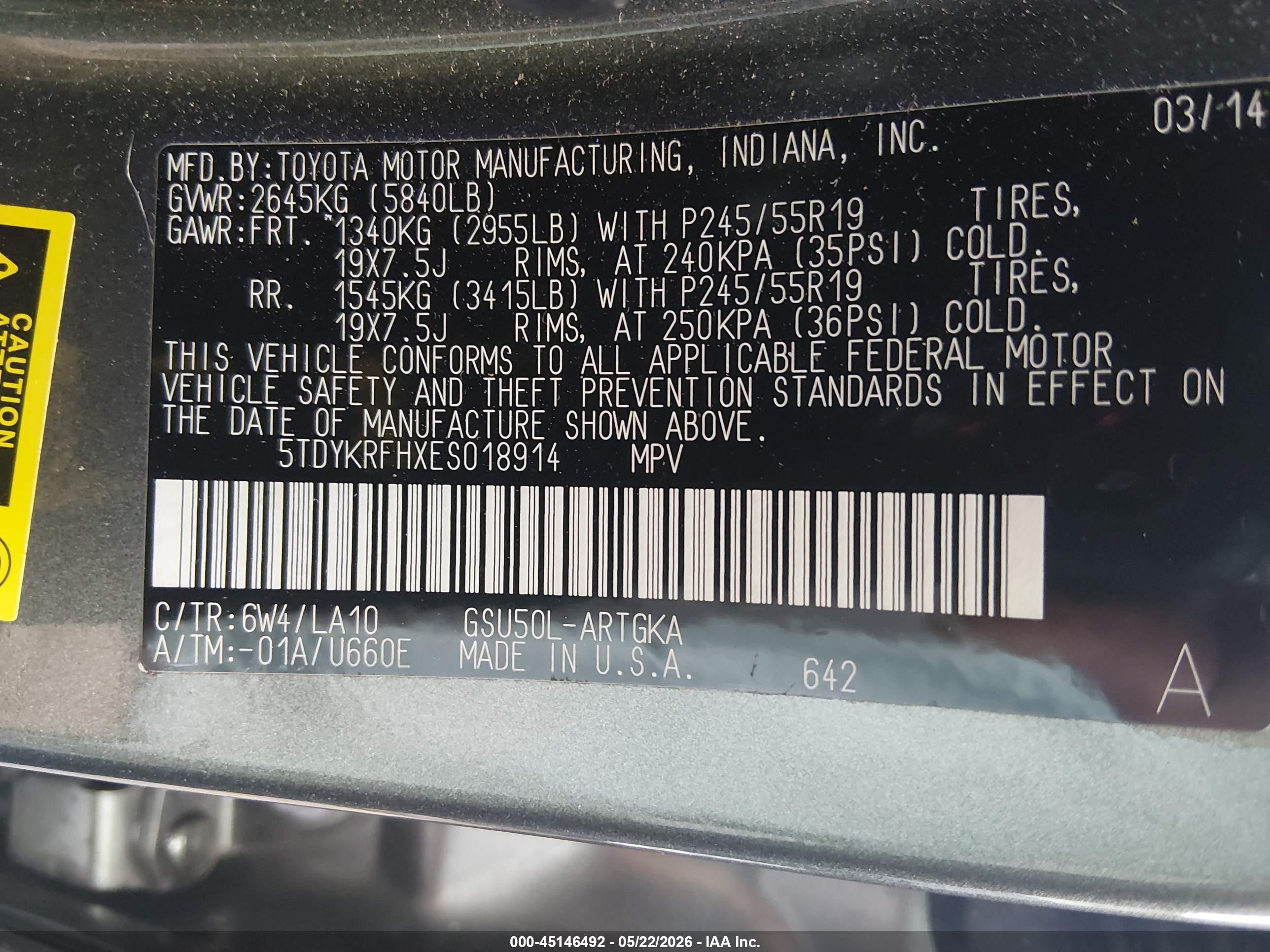 2014 Toyota Highlander Limited V6 Green vin: 5TDYKRFHXES018914